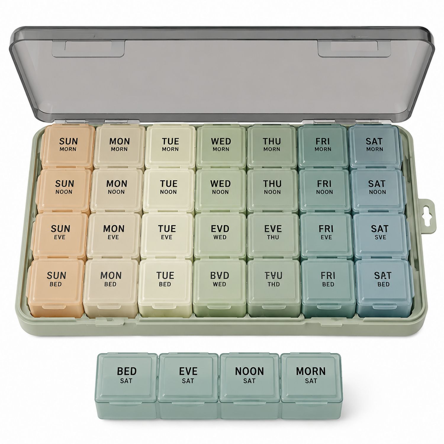 Pilulier Hebdomadaire 28 Compartiments Beige/Vert/Bleu-dwellumor