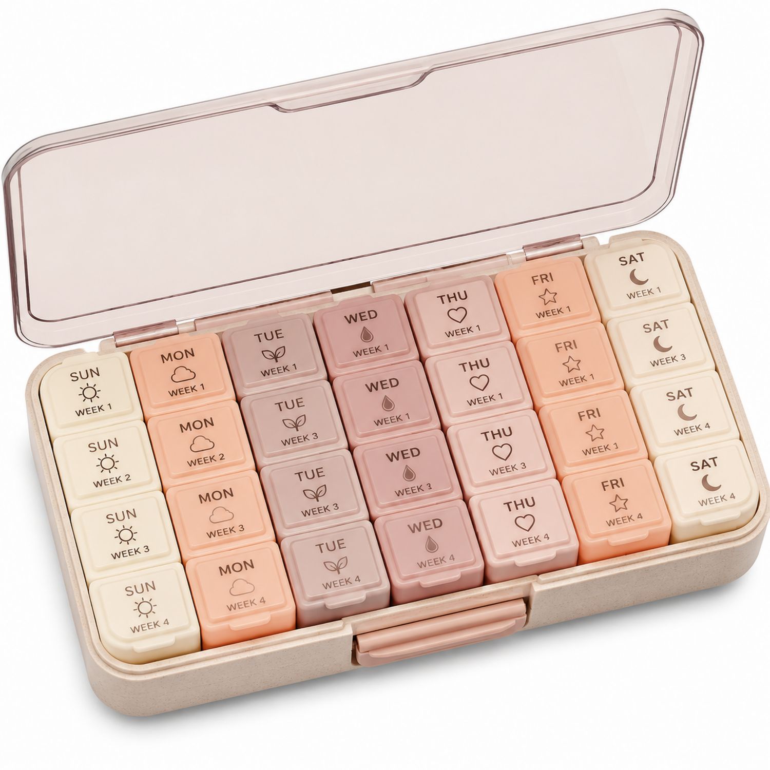 Pilulier Hebdomadaire 28 Compartiments en Rose et Beige-dwellumor