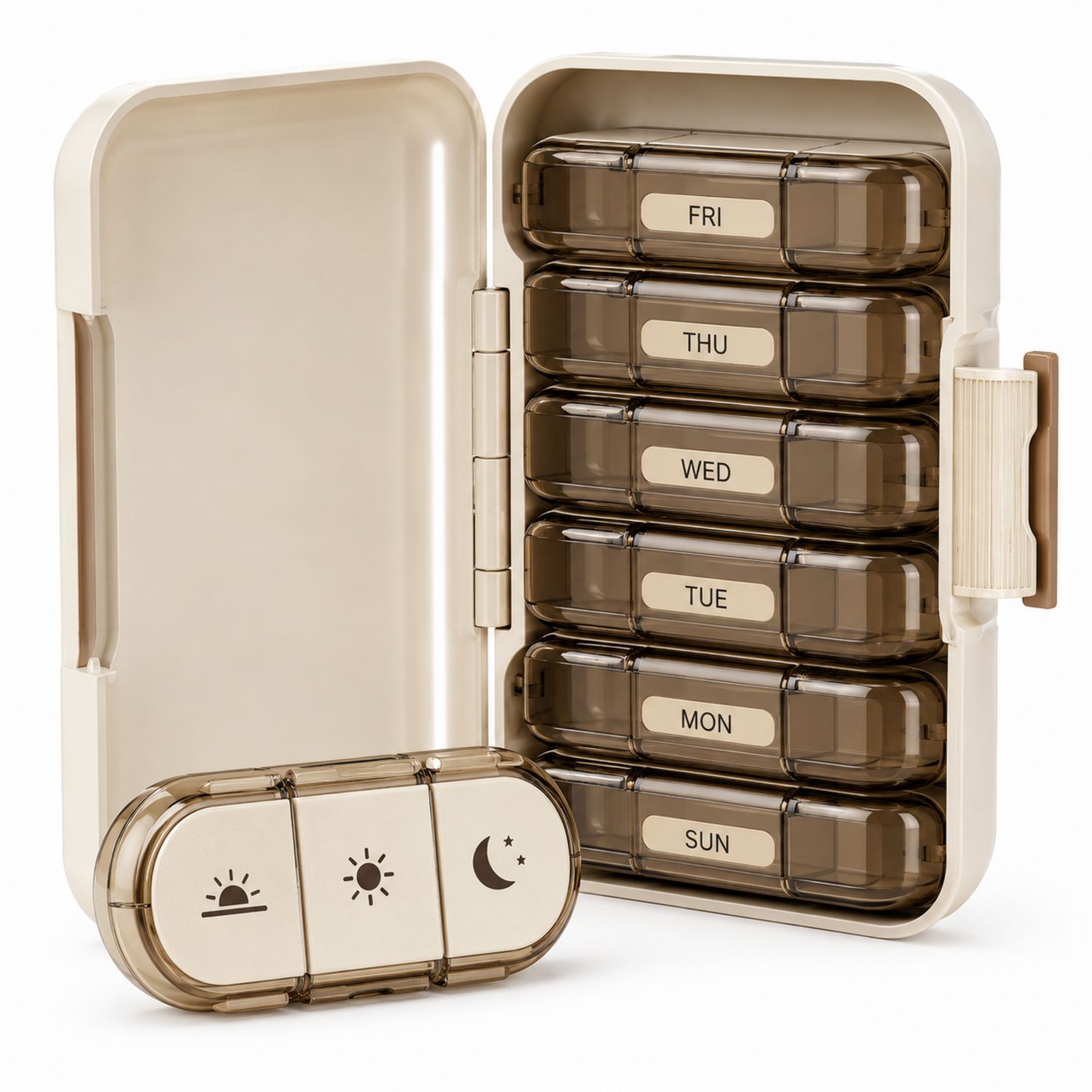 Boîte de Pilules Hebdomadaire Beige avec 21 Compartiments-dwellumor