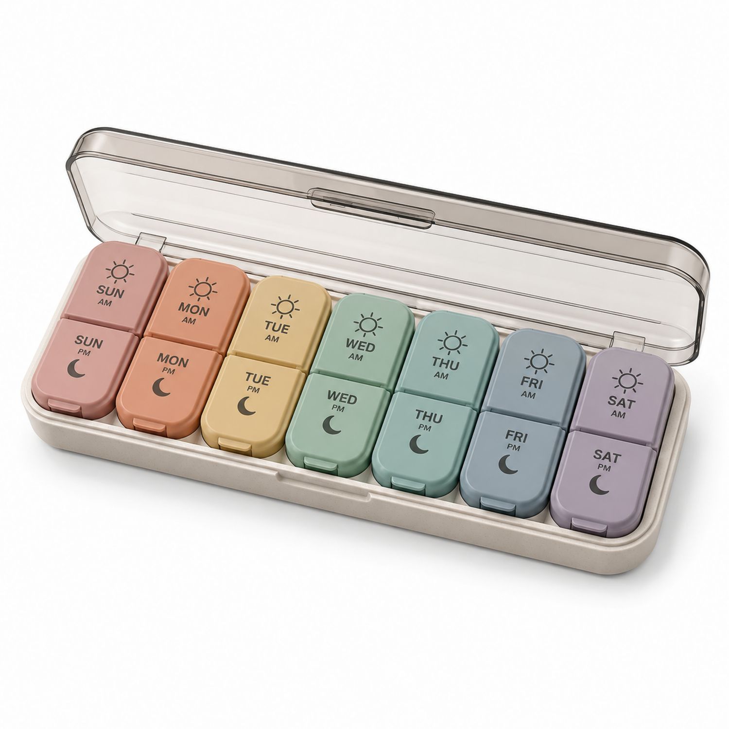 Pilulier Hebdomadaire en Couleurs Pastel avec 14 Compartiments-dwellumor