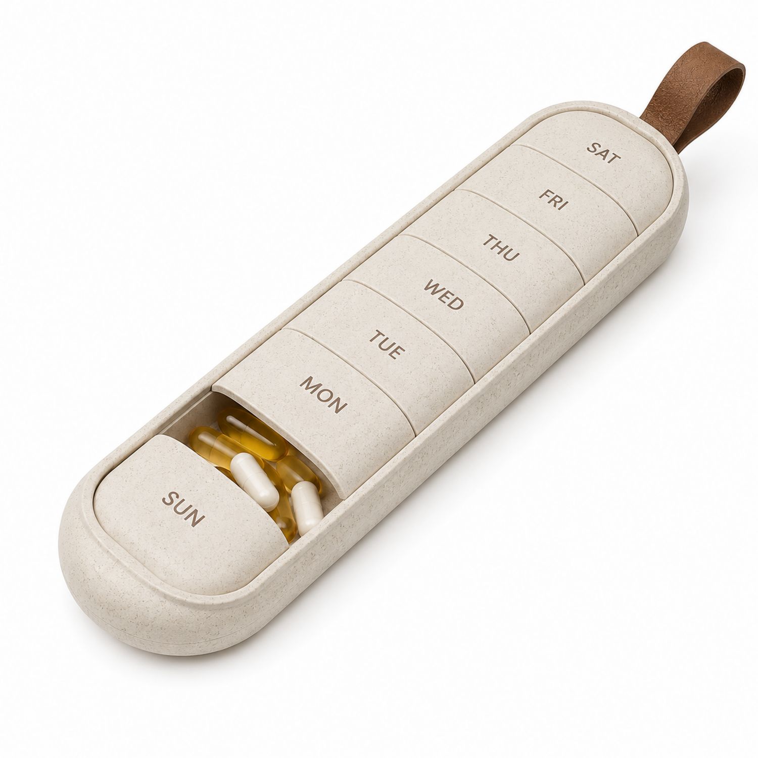 Pilulier Hebdomadaire Compact avec Étui Beige-dwellumor