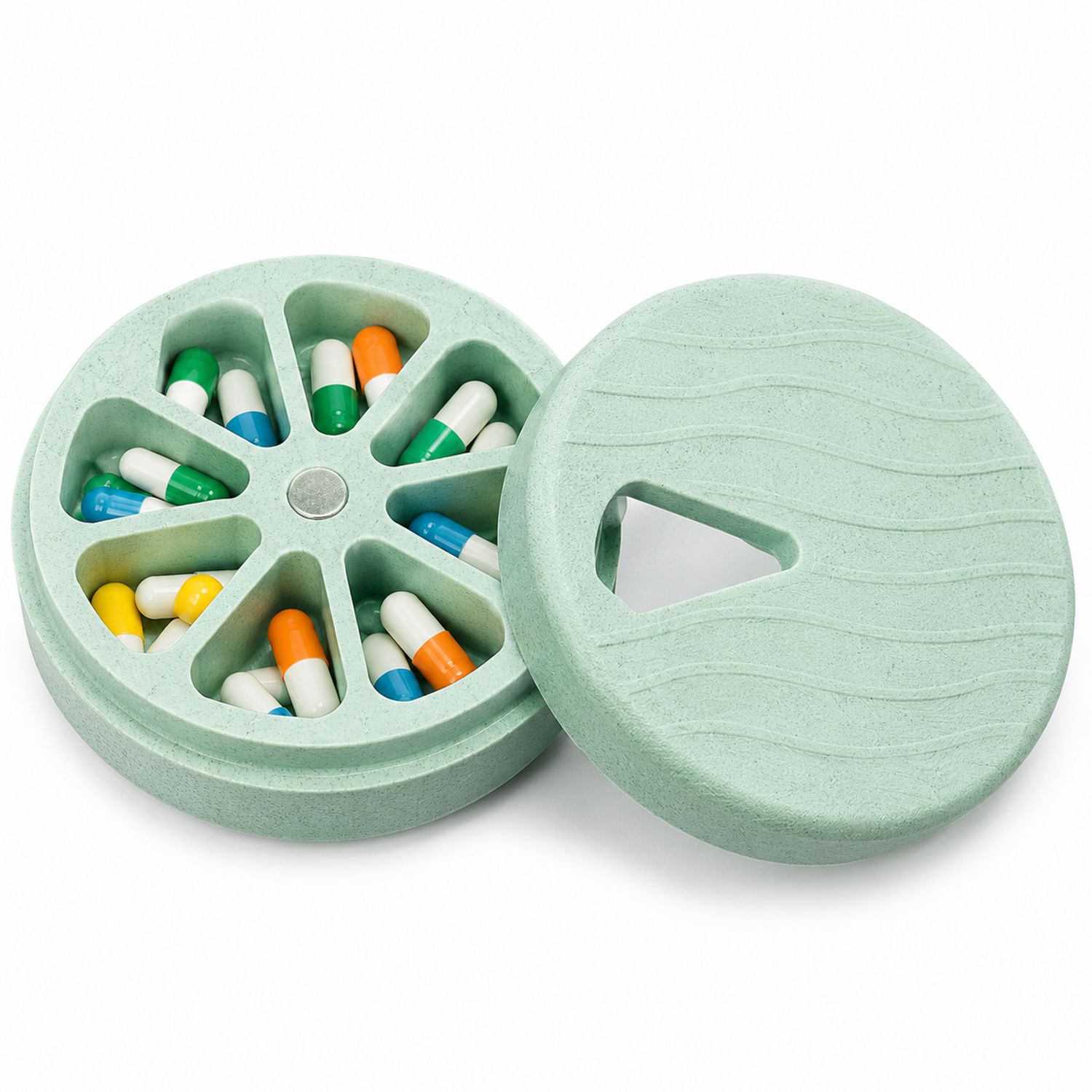 Pilulier Rond avec 7 Compartiments Vert-dwellumor