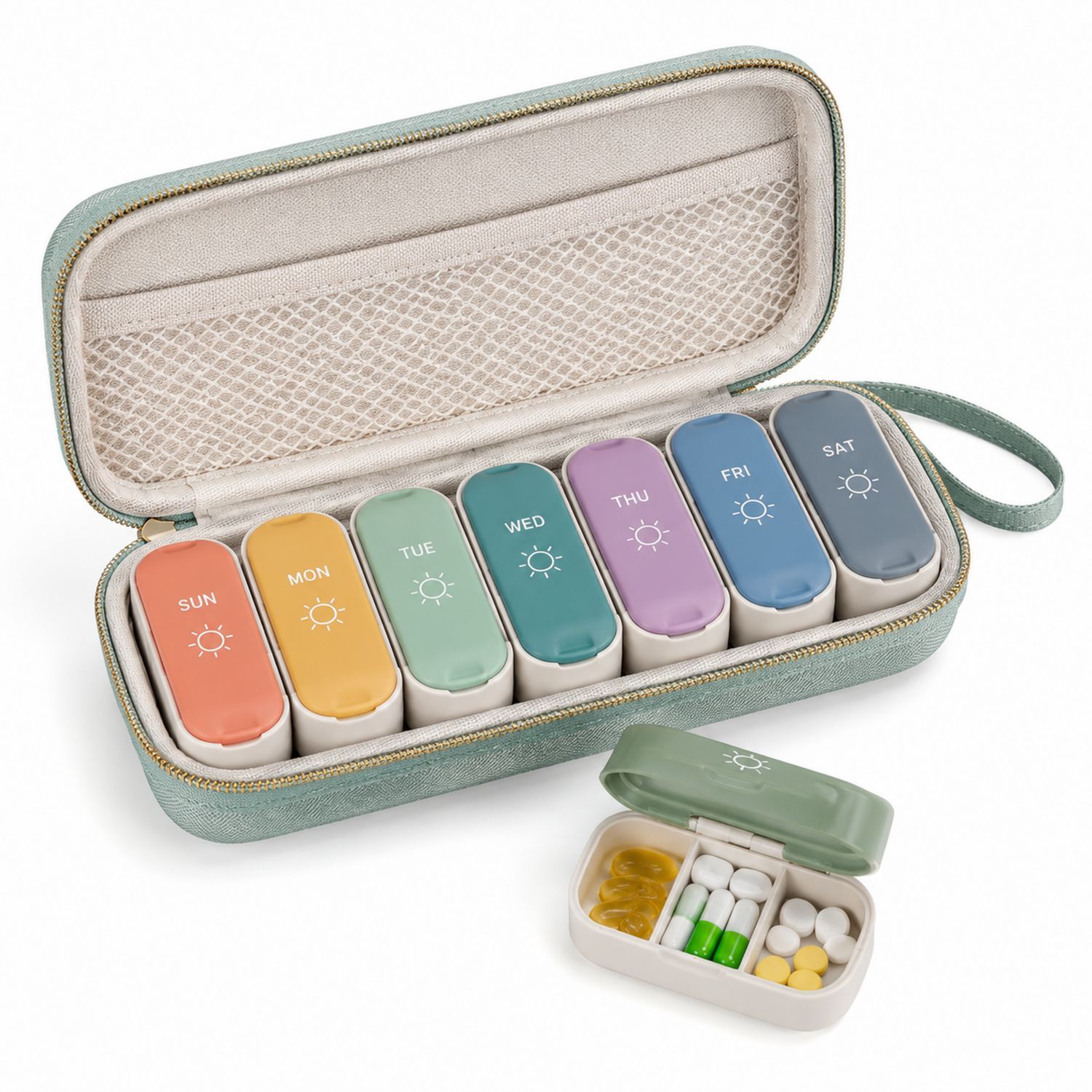 Pilulier Hebdomadaire Portable avec Étui Zippé Multicolore-dwellumor