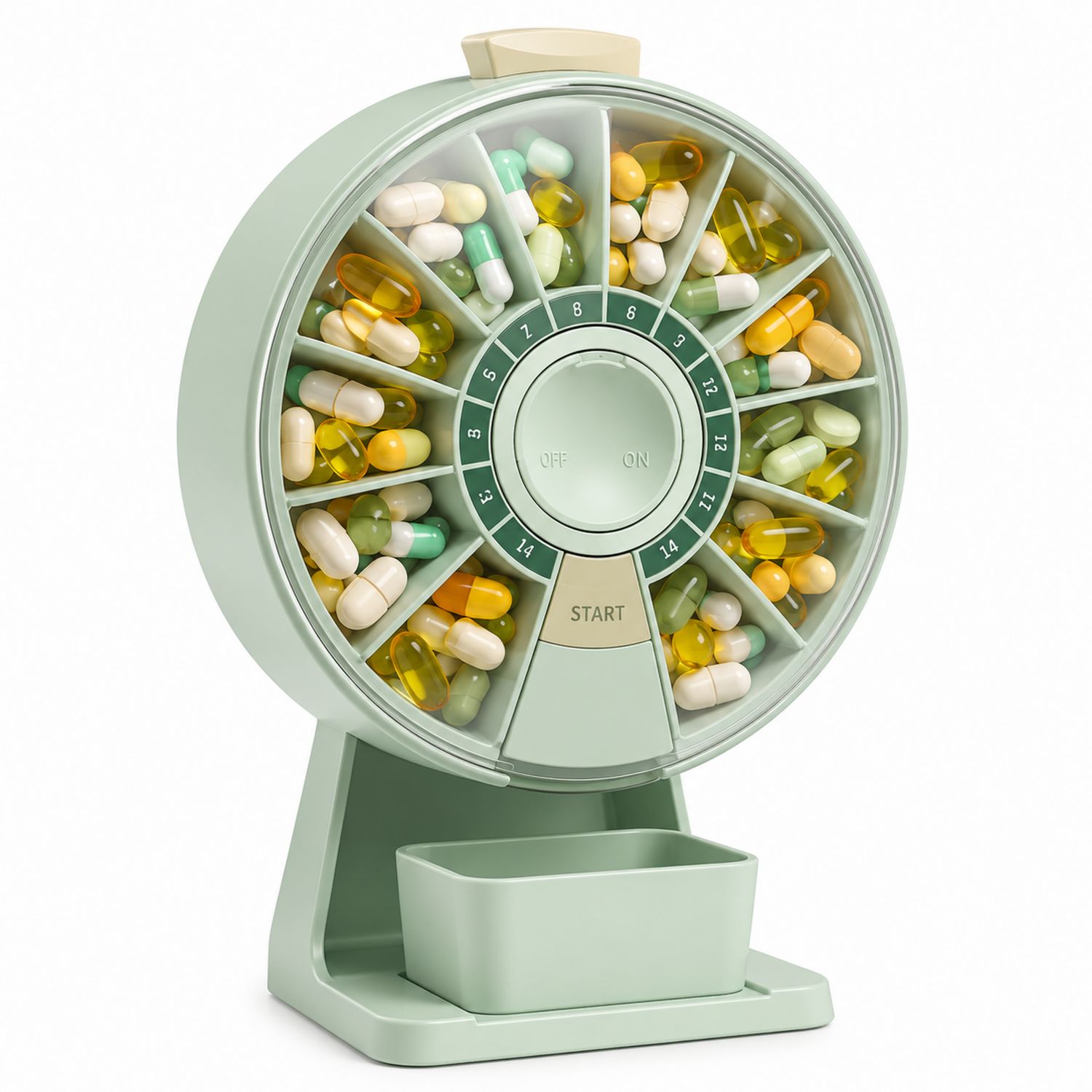 Distributeur Rotatif de Médicaments 14 Compartiments Vert-dwellumor
