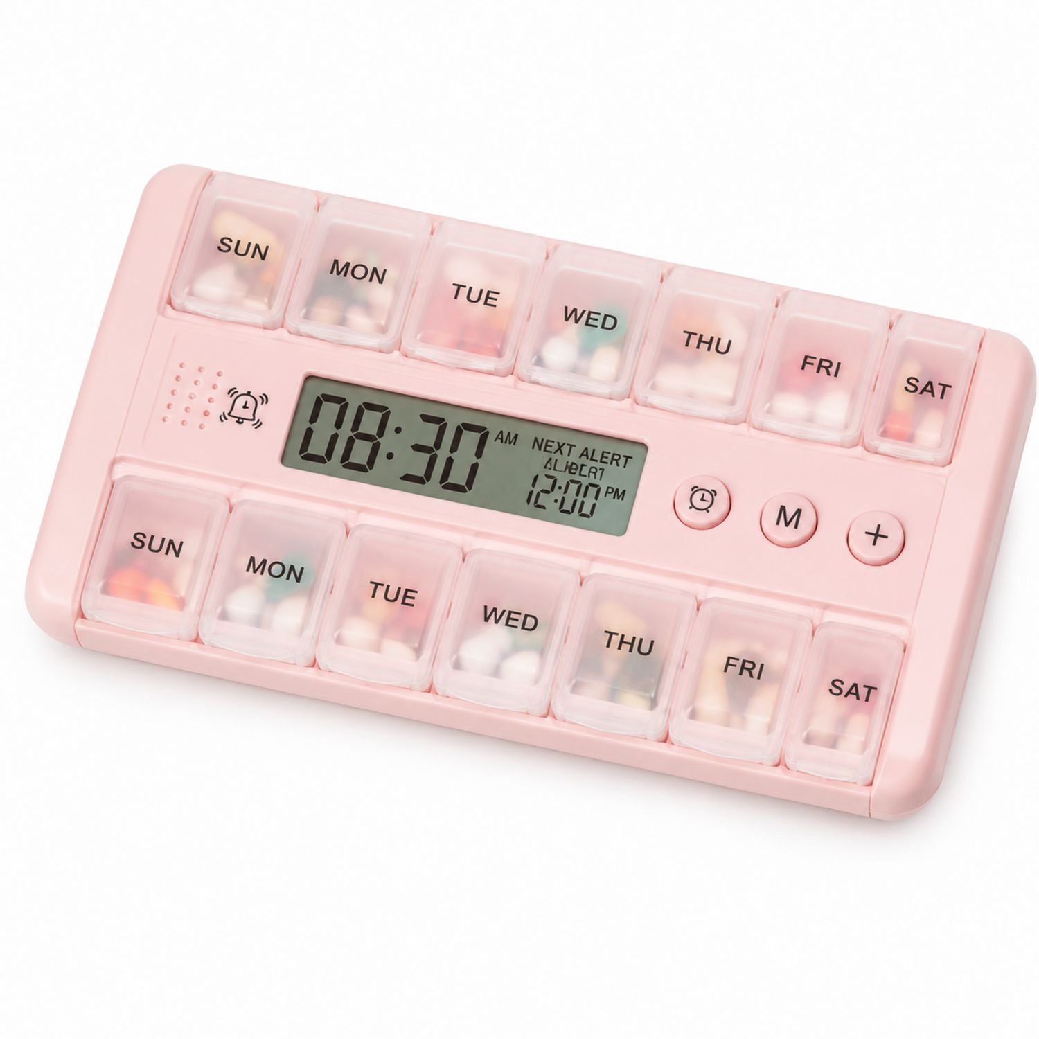 Pilulier électronique hebdomadaire avec alarme intégrée rose-dwellumor