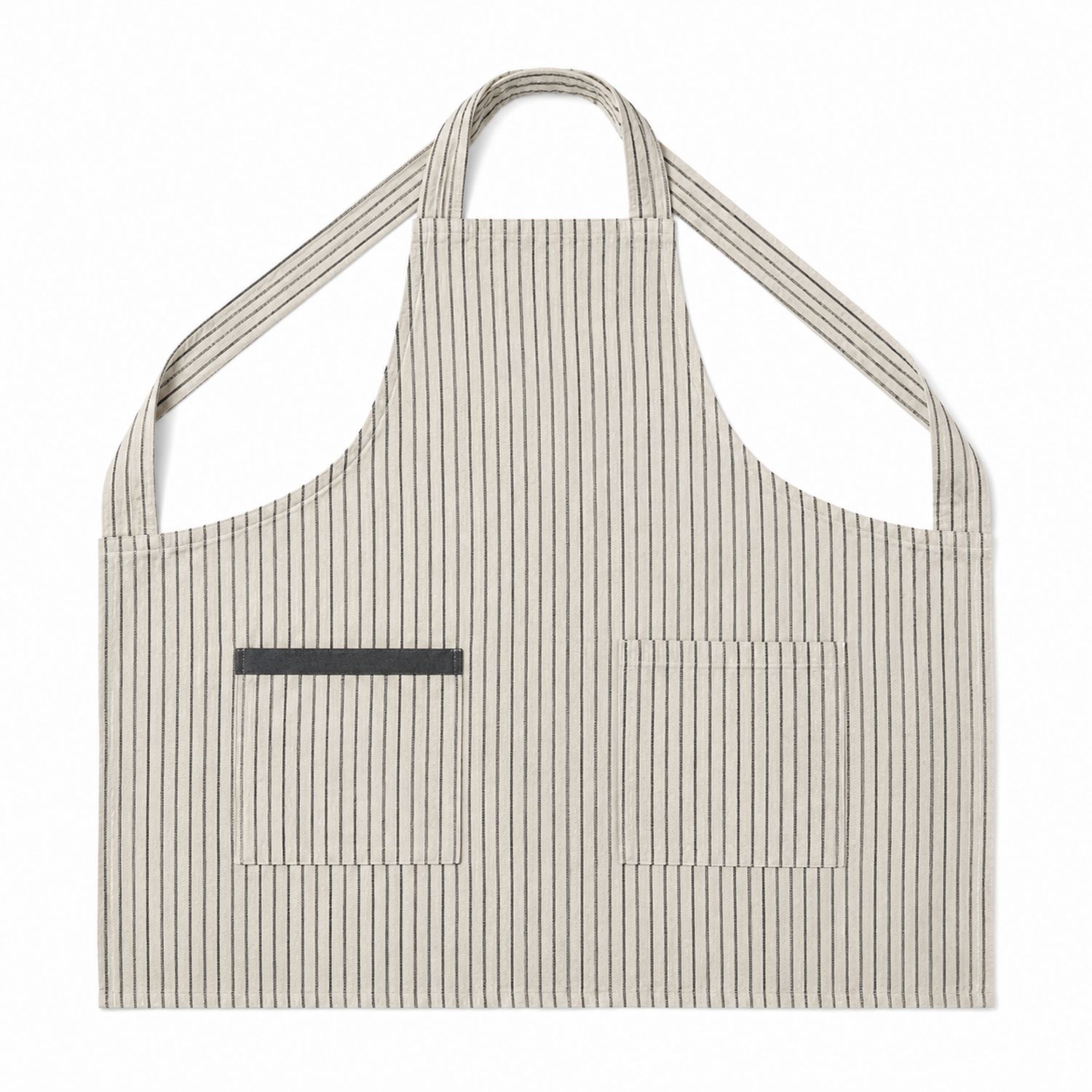Tablier de cuisine rayé avec poches pratiques - Gris et Noir