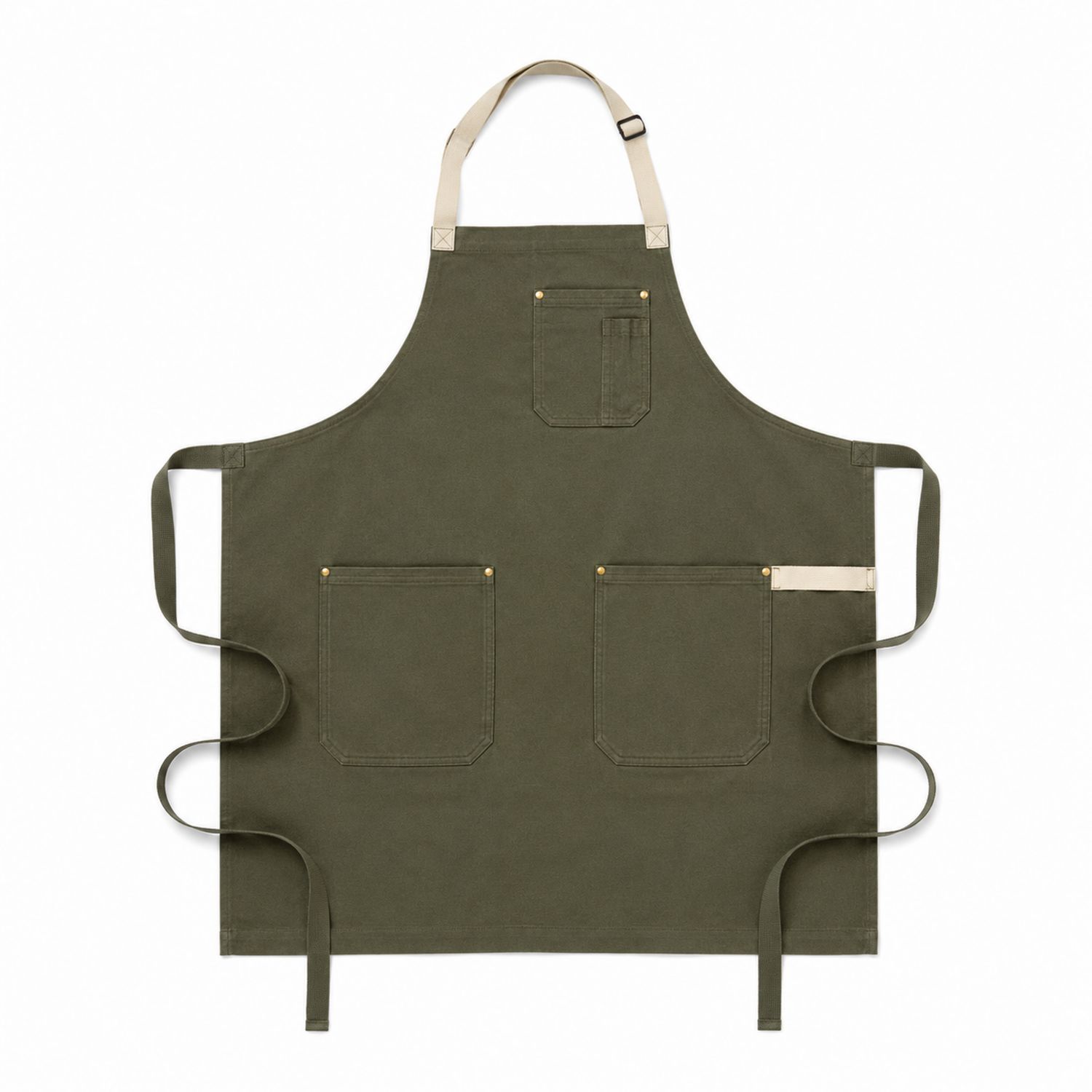 Tablier de Cuisine Vert Olive avec Poches Pratiques
