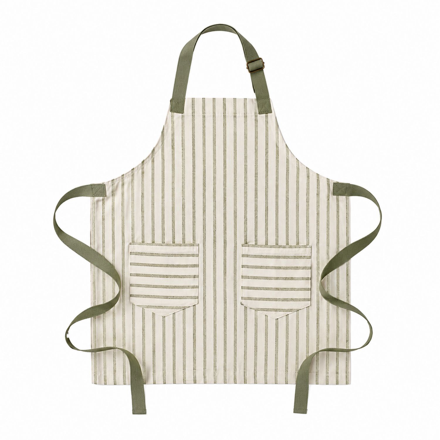 Tablier de Cuisine à Rayures avec Poches Vert et Crème
