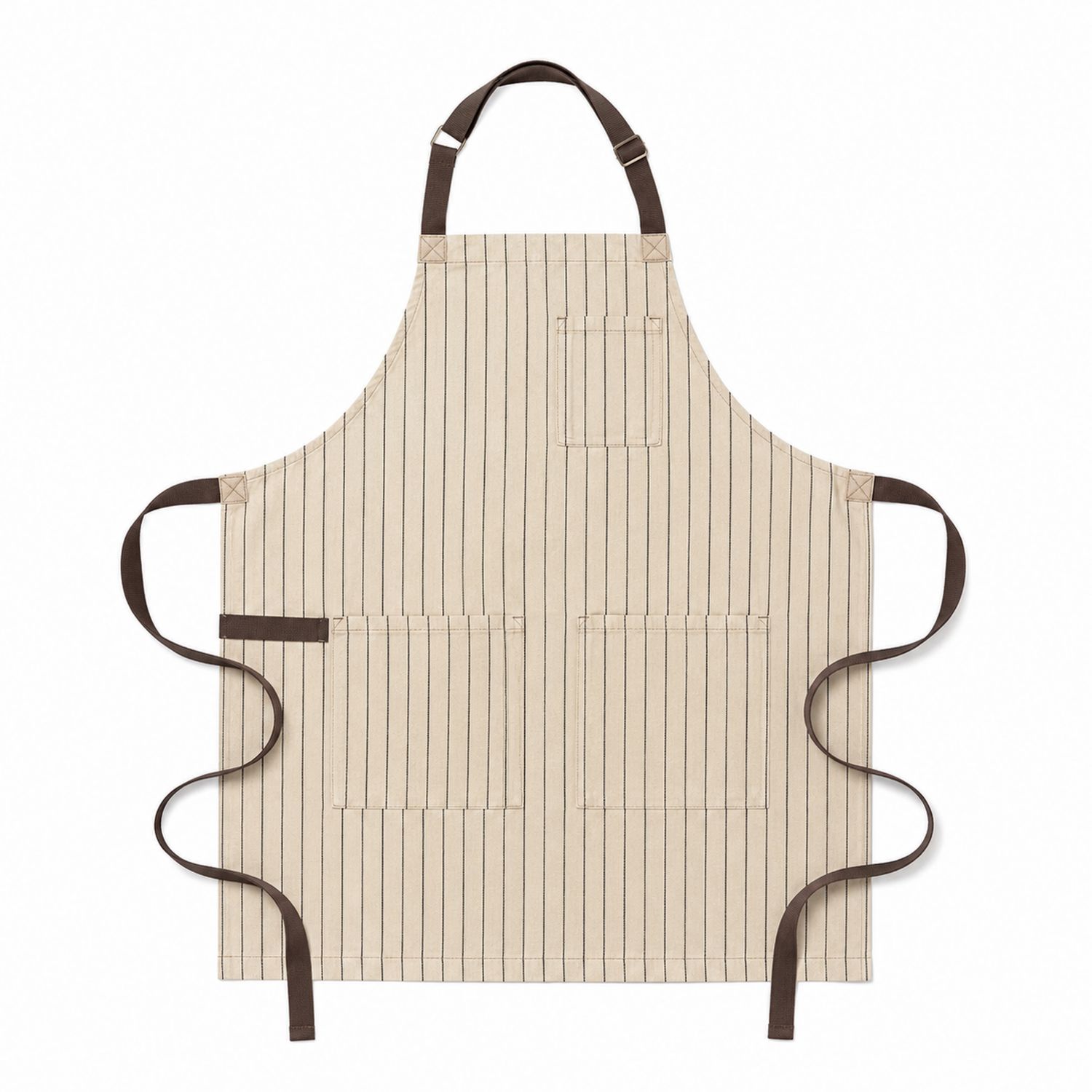 Tablier à rayures beige et marron
