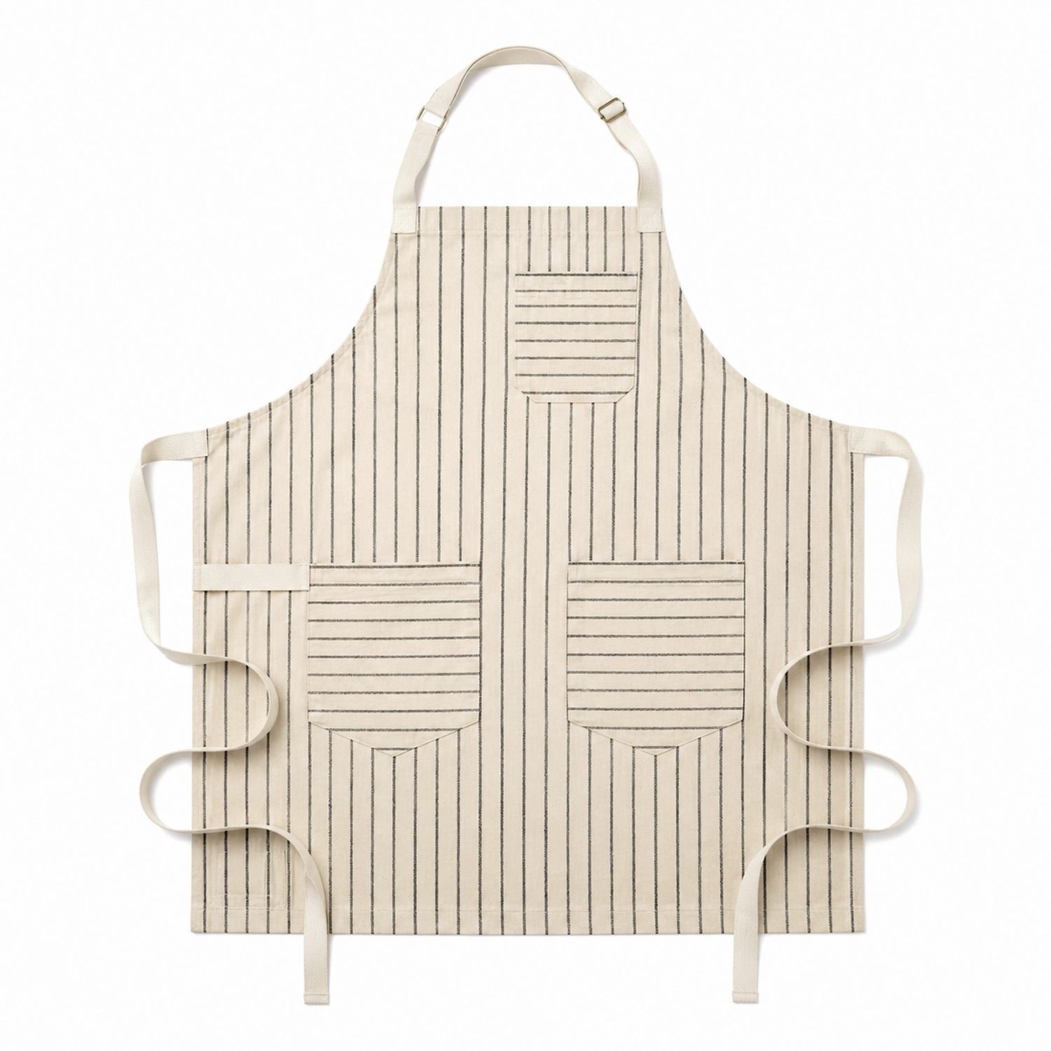 Tablier de cuisine ajustable à rayures écru et noir
