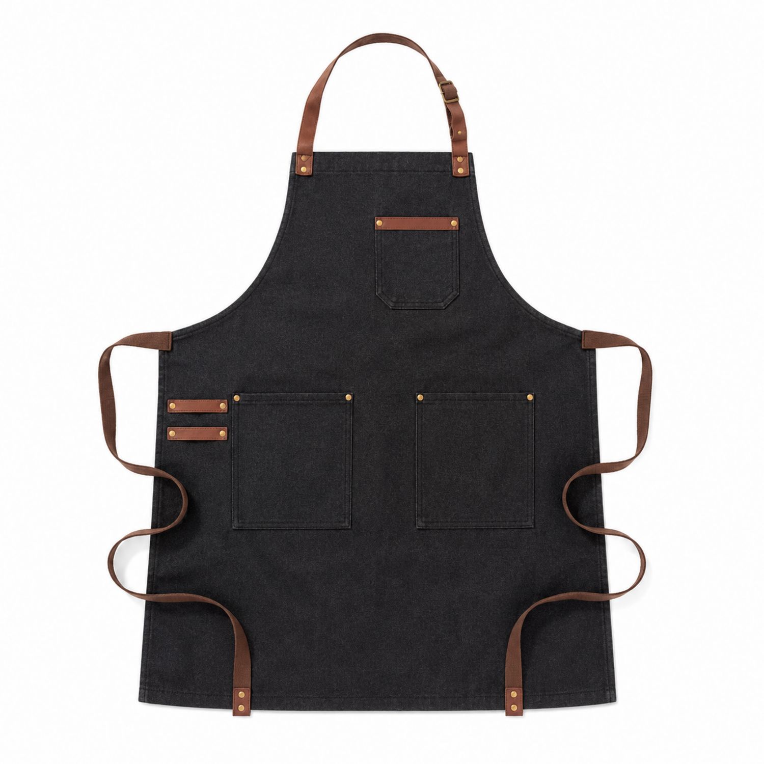 Tablier de Cuisine Noir et Marron avec Poches Multiples