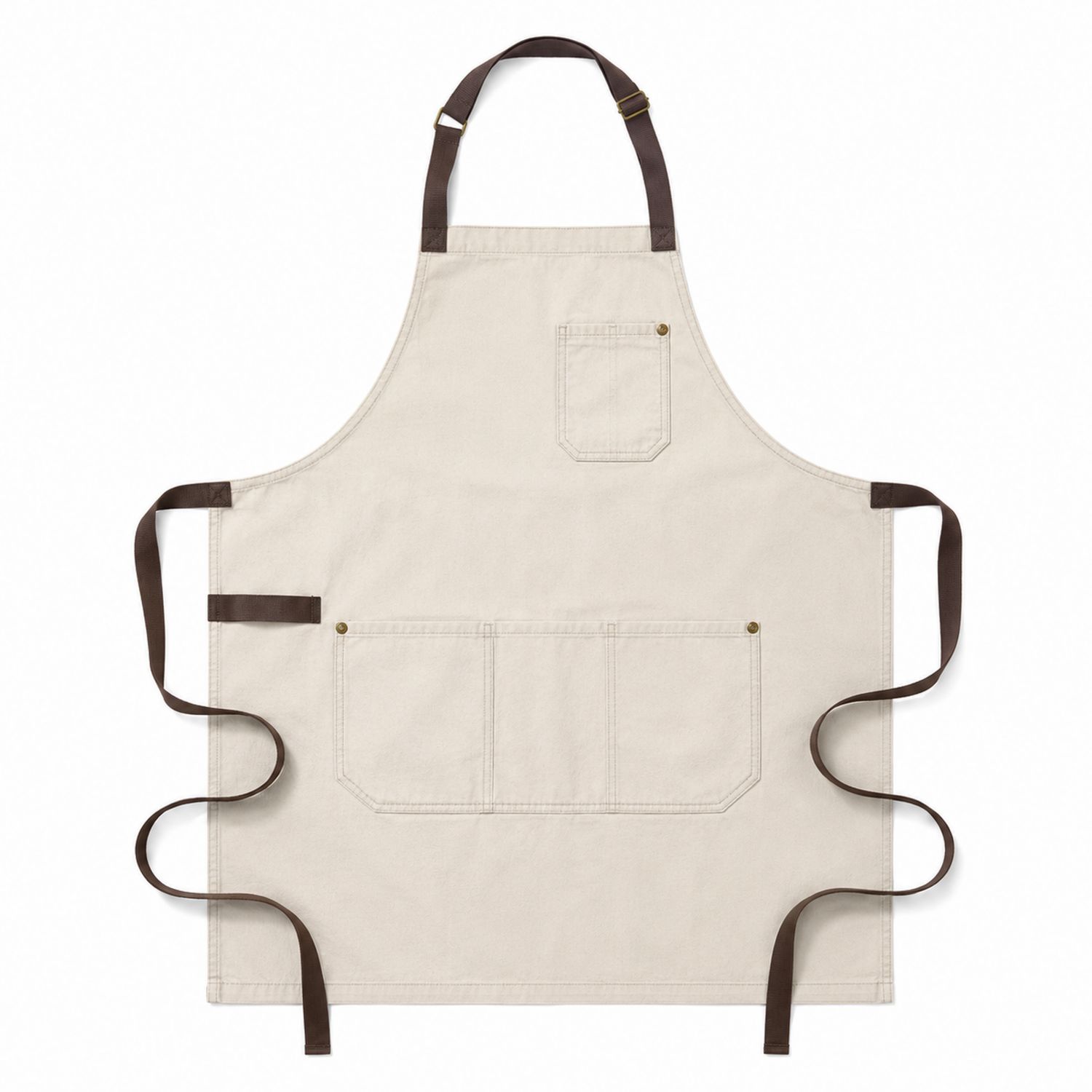 Tablier de Cuisine Beige avec Sangles Marron et Poches Multiples