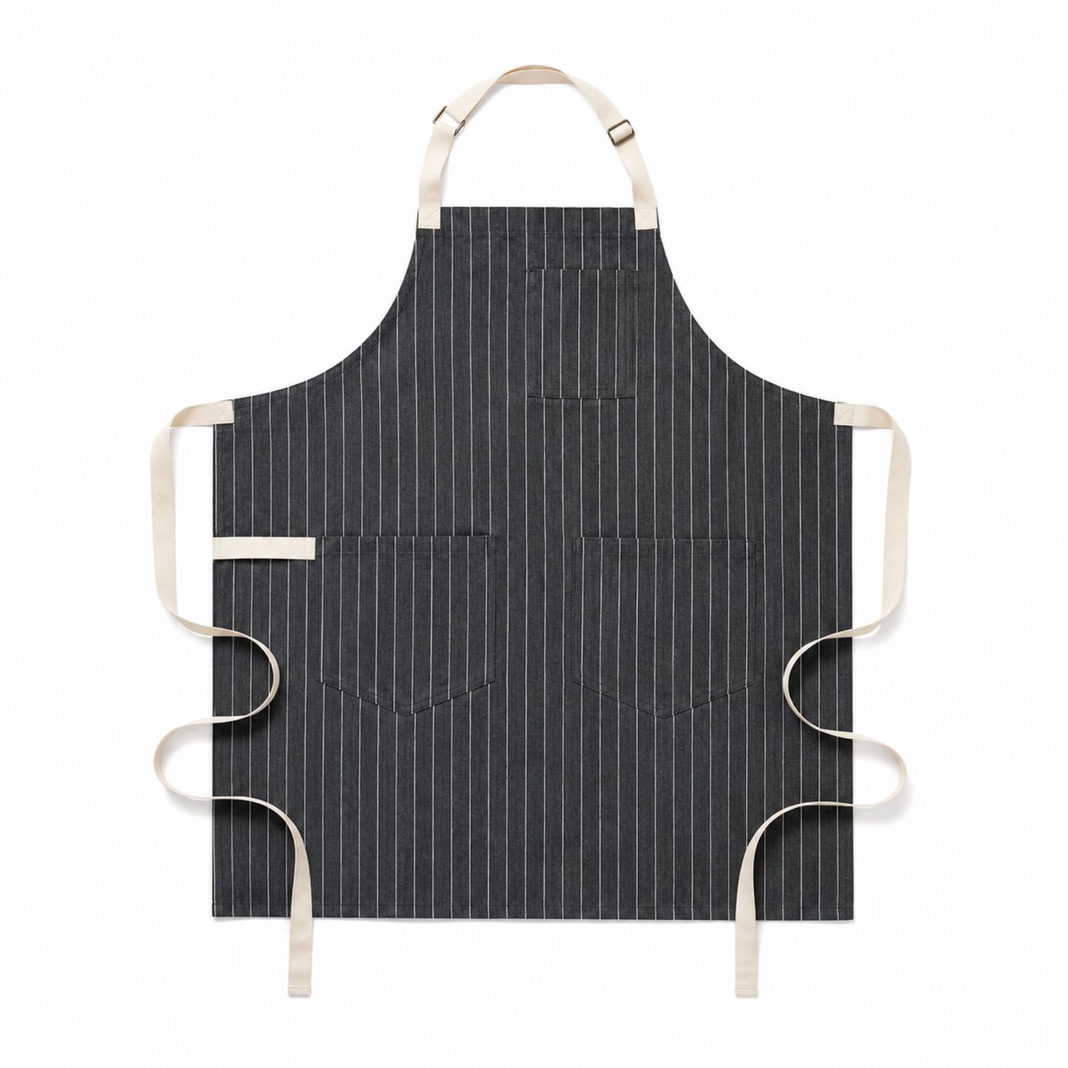 Tablier de cuisine à rayures noires et blanches avec poches