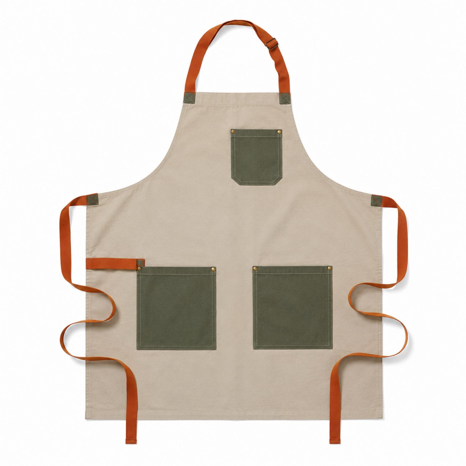 Tablier de Cuisine Réglable avec Poches Vert Olive et Beige