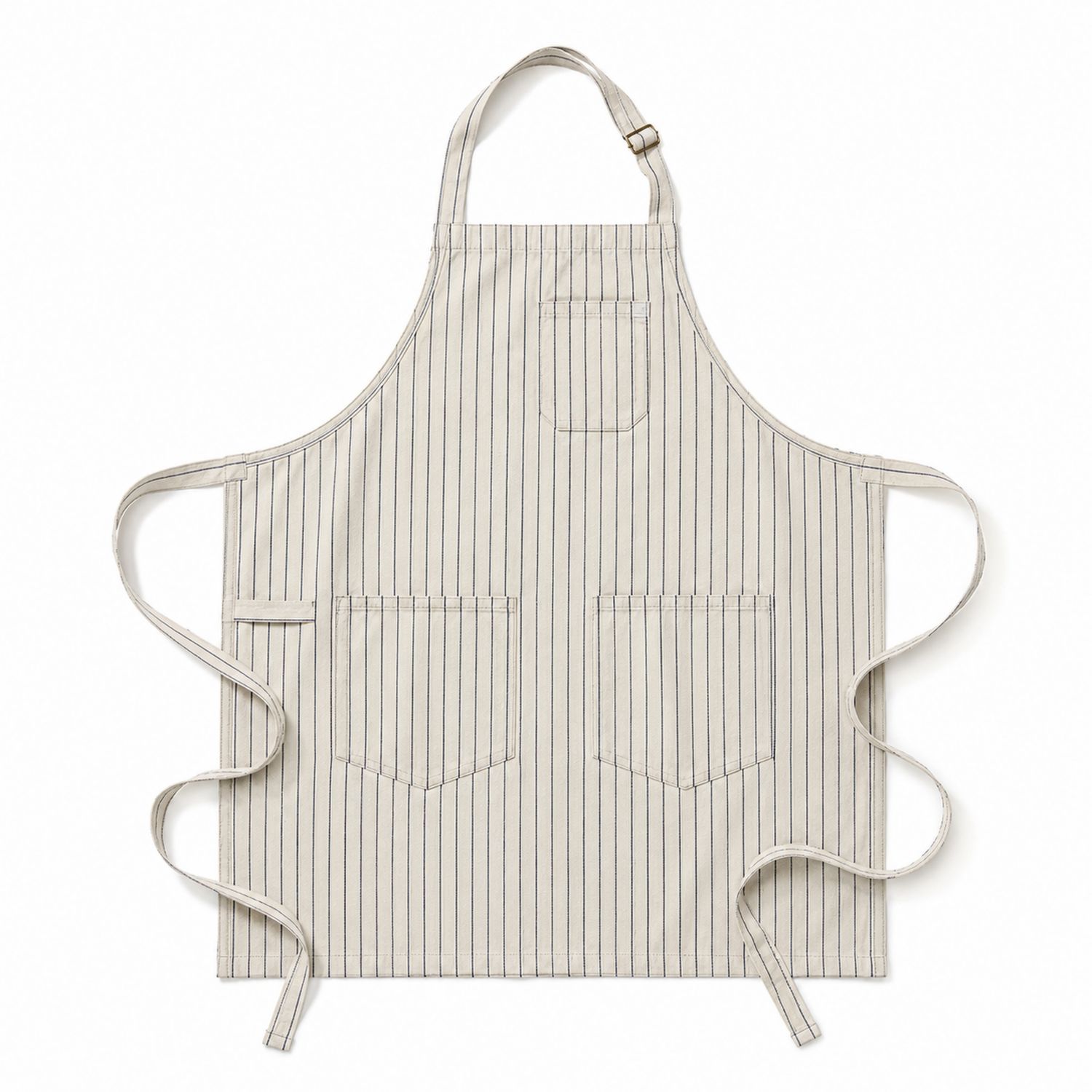 Tablier de Cuisine Rayé Beige avec Poches Réglables