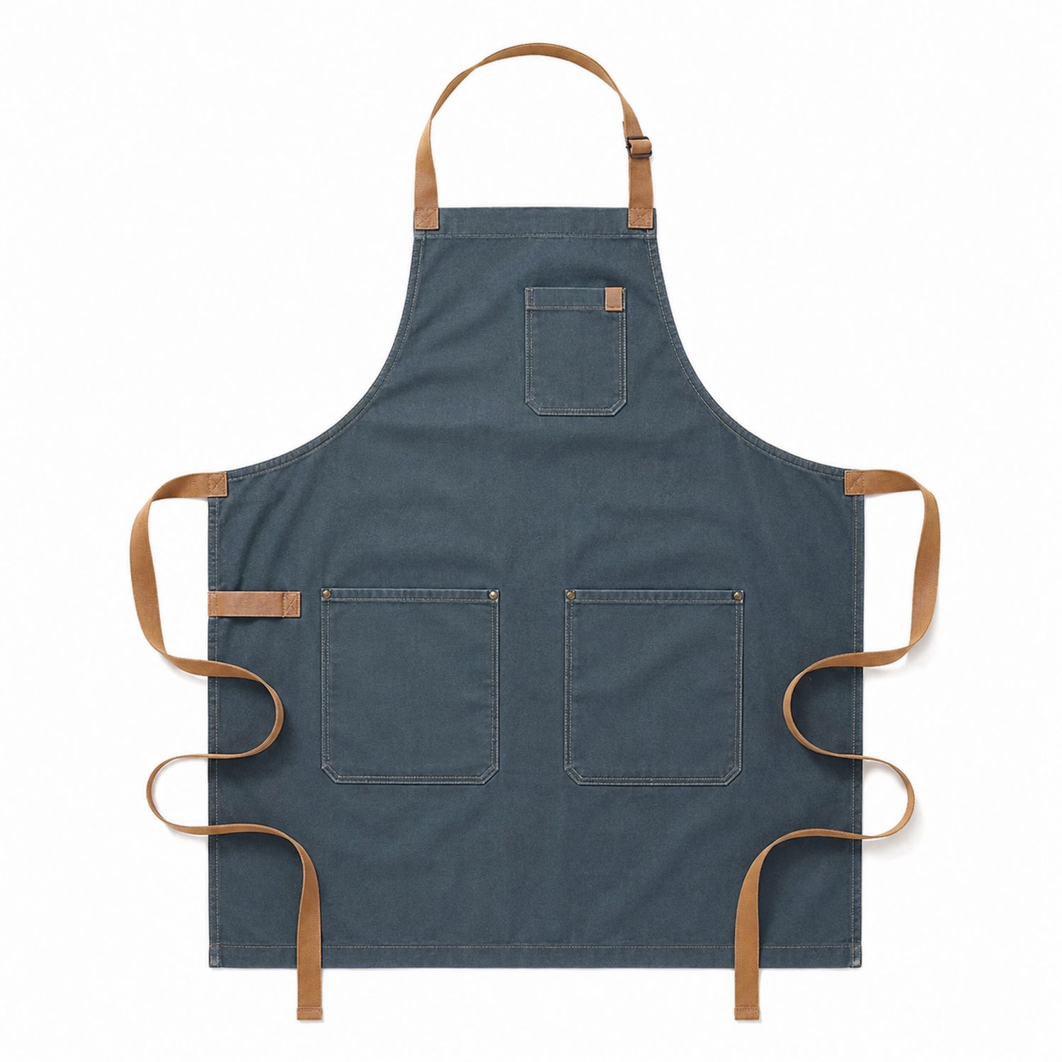 Tablier de Cuisine Bleu avec Sangles en Cuir Marron