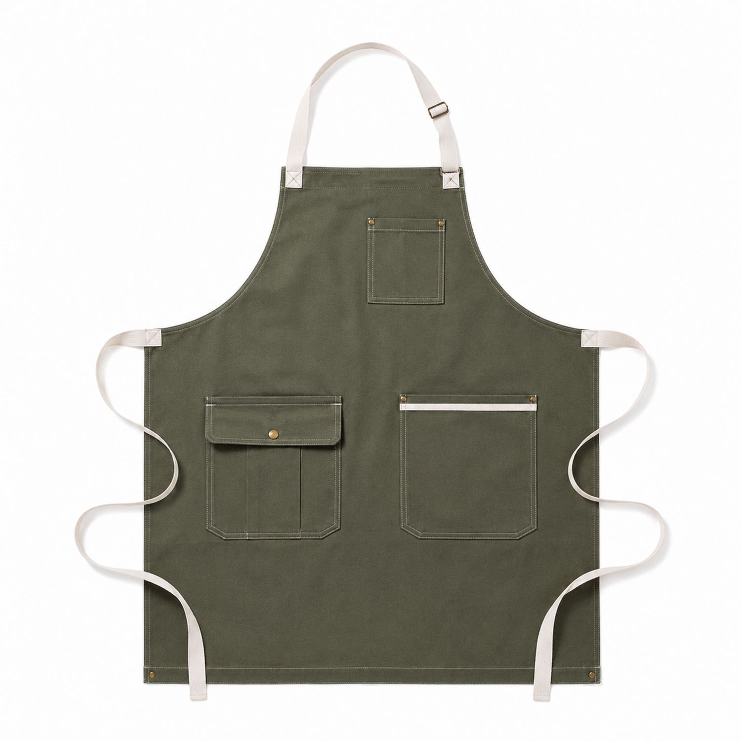 Tablier de Cuisine Vert Kaki avec Poches Multiples