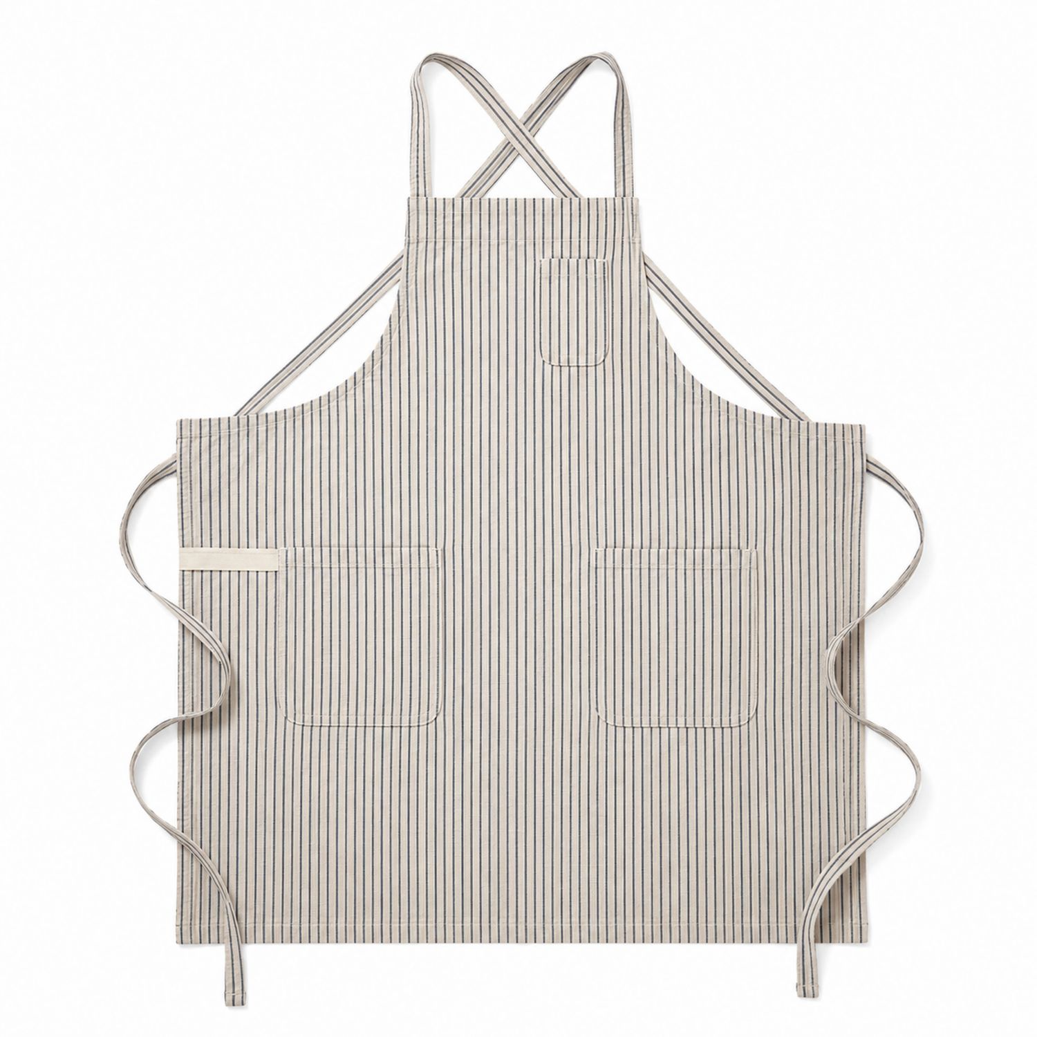 Tablier de Cuisine Rayé avec Poches Beige et Bleu