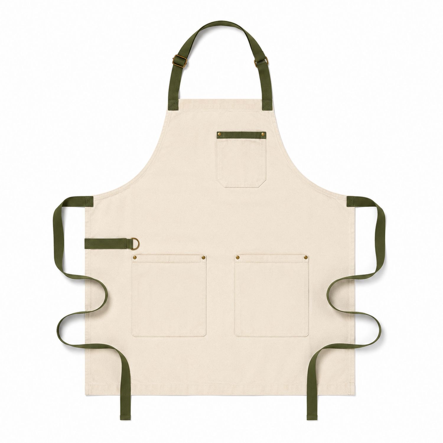 Tablier de Cuisine Beige avec Sangles Vertes et Poches Multiples