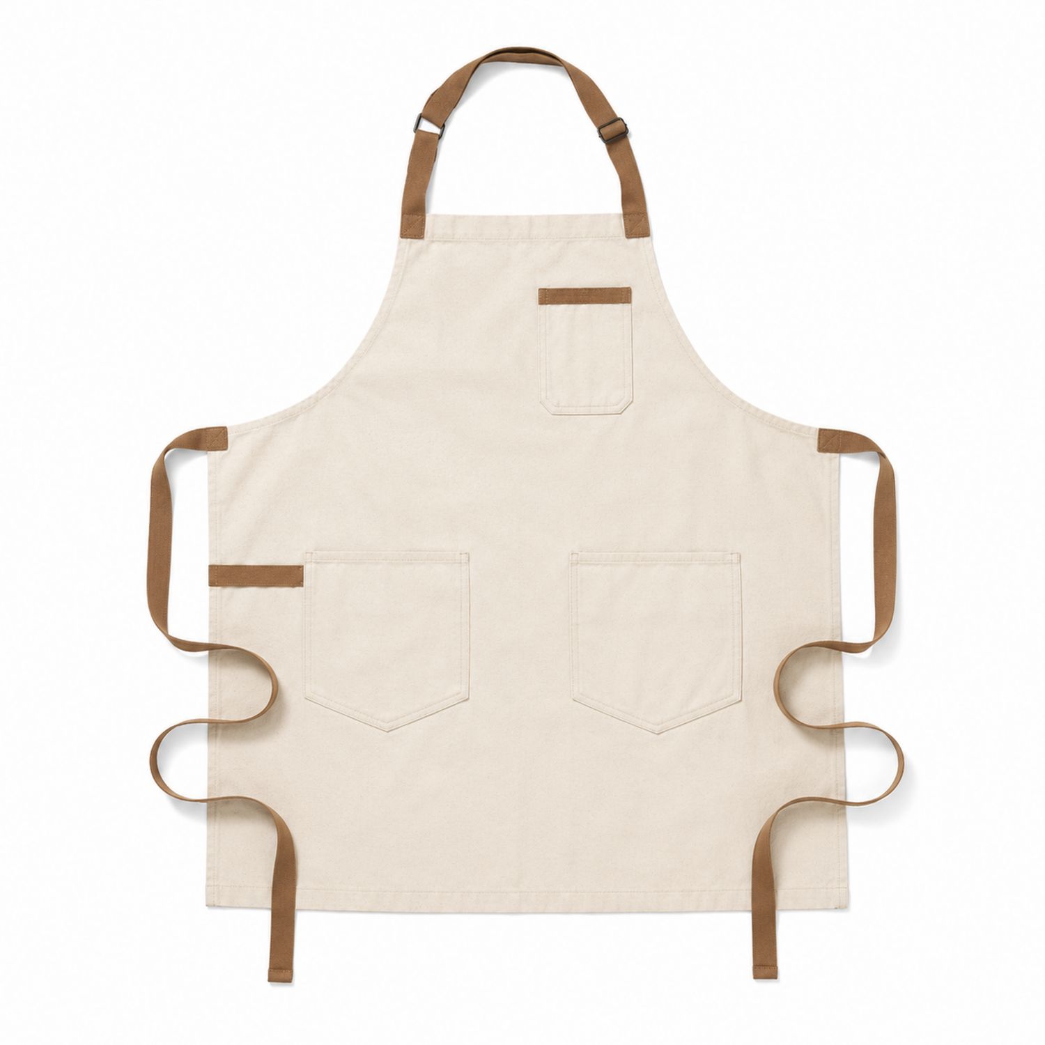 Tablier de Cuisine Beige avec Poches et Sangles Marron