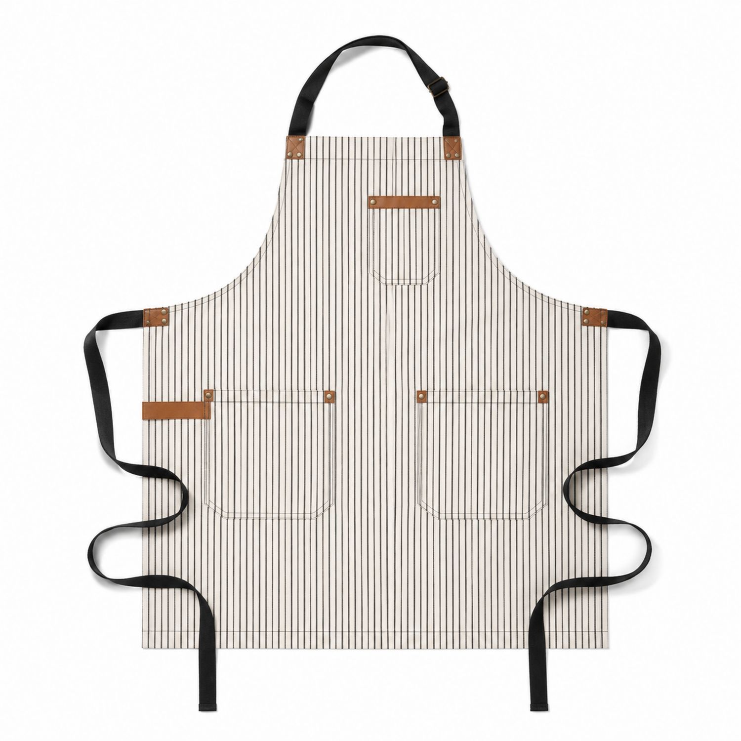 Tablier de Cuisine Rayé Unisexe avec Poches - Écru/Noir