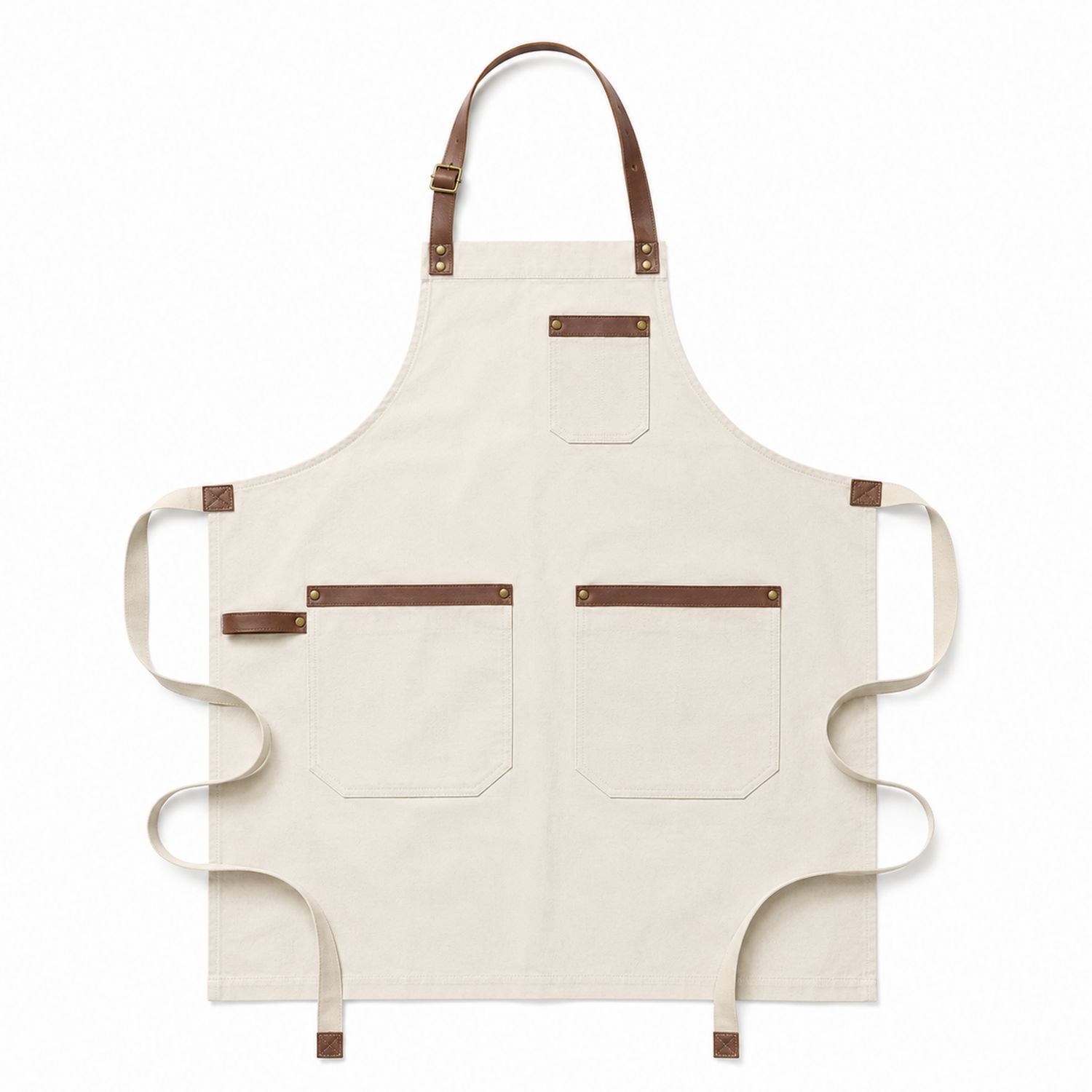 Tablier de cuisine beige avec poches marron et sangle réglable