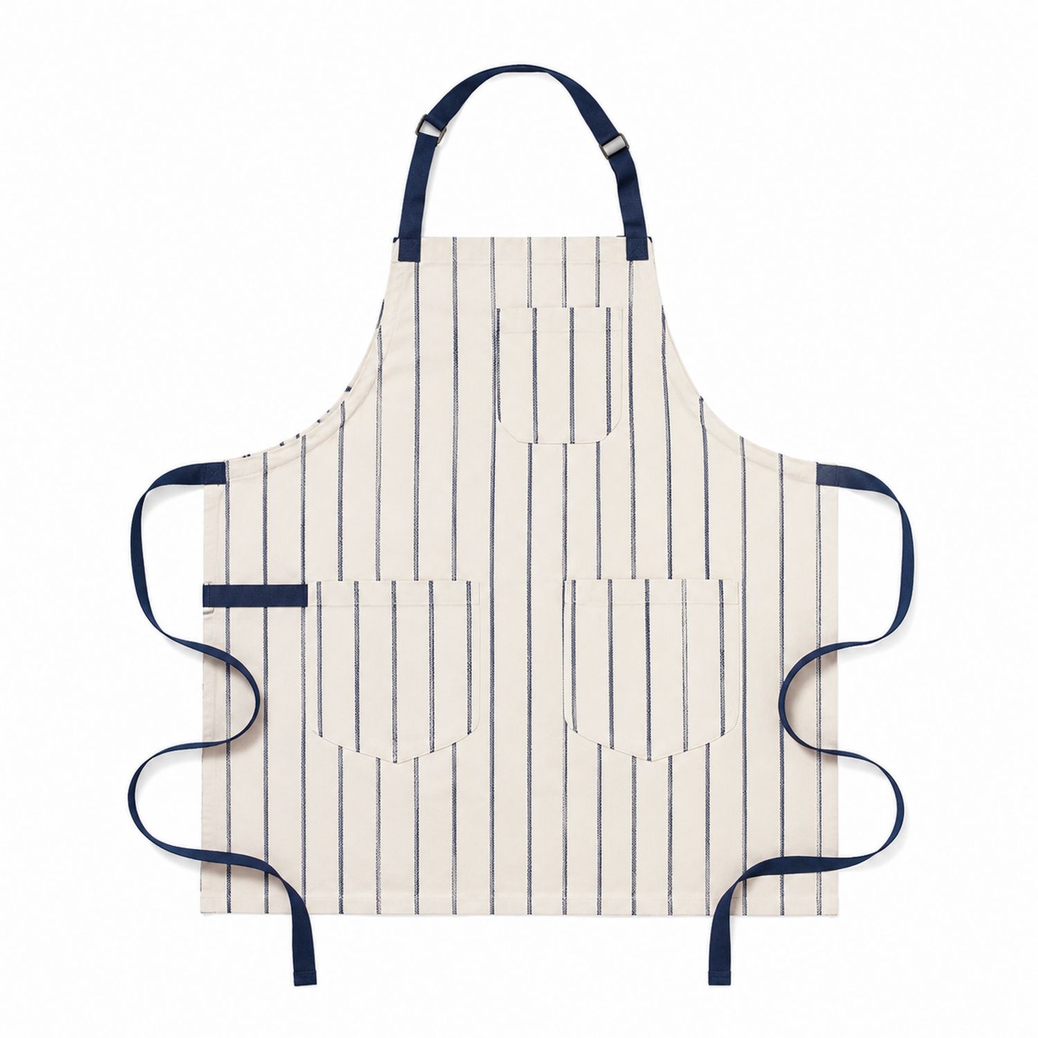 Tablier de Cuisine à Rayures Beige et Bleu avec Poches Réglables