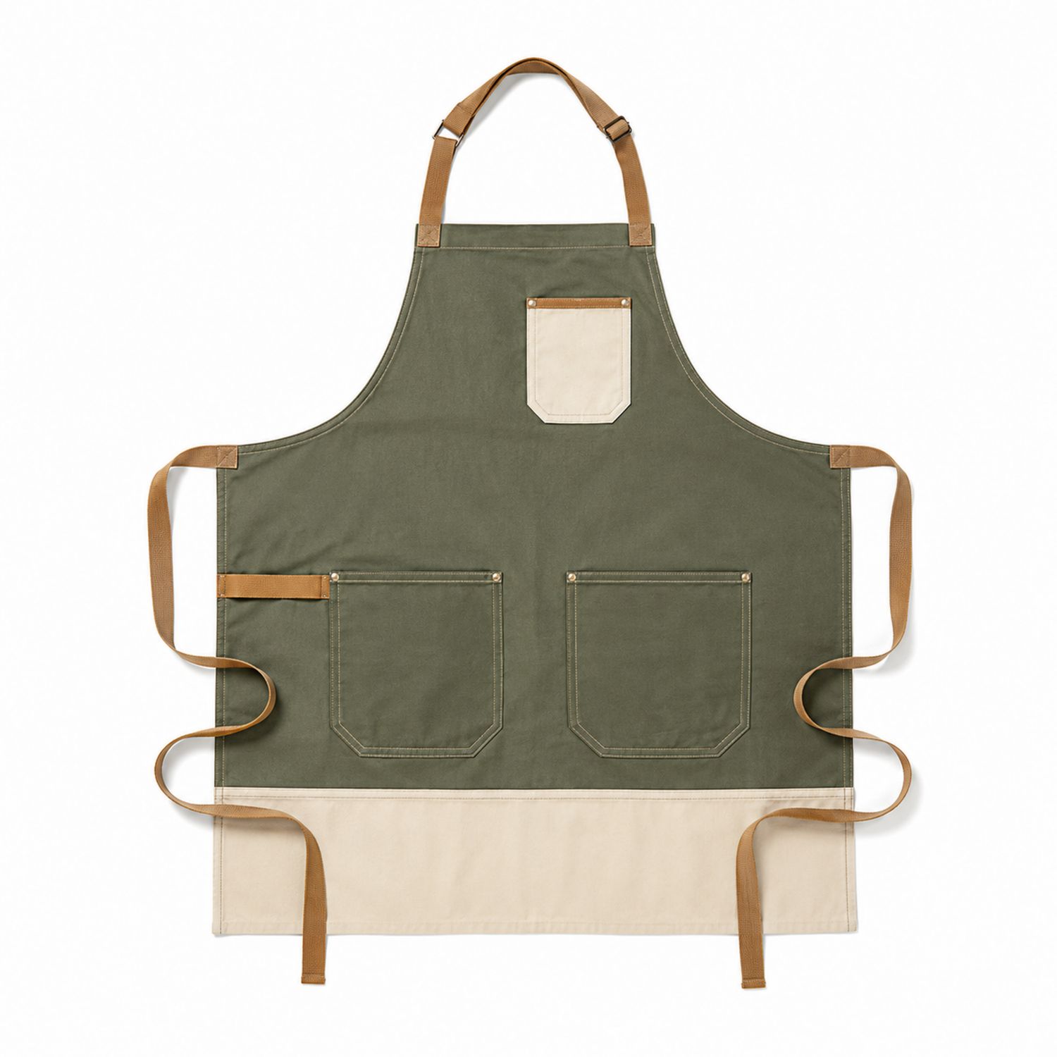 Tablier de Cuisine Vert et Beige avec Poches Fonctionnelles