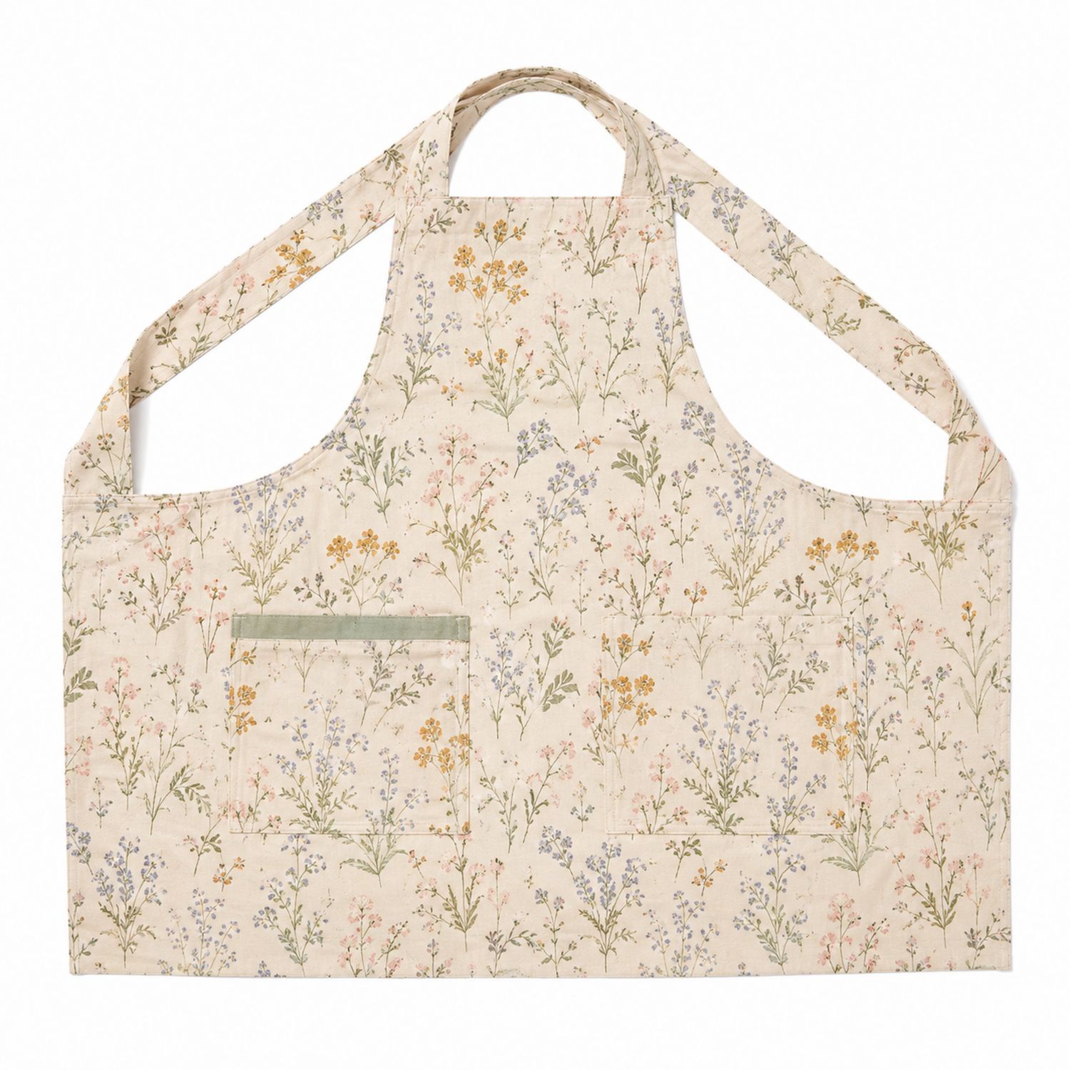Tablier à motif floral avec poches, crème/multicolore