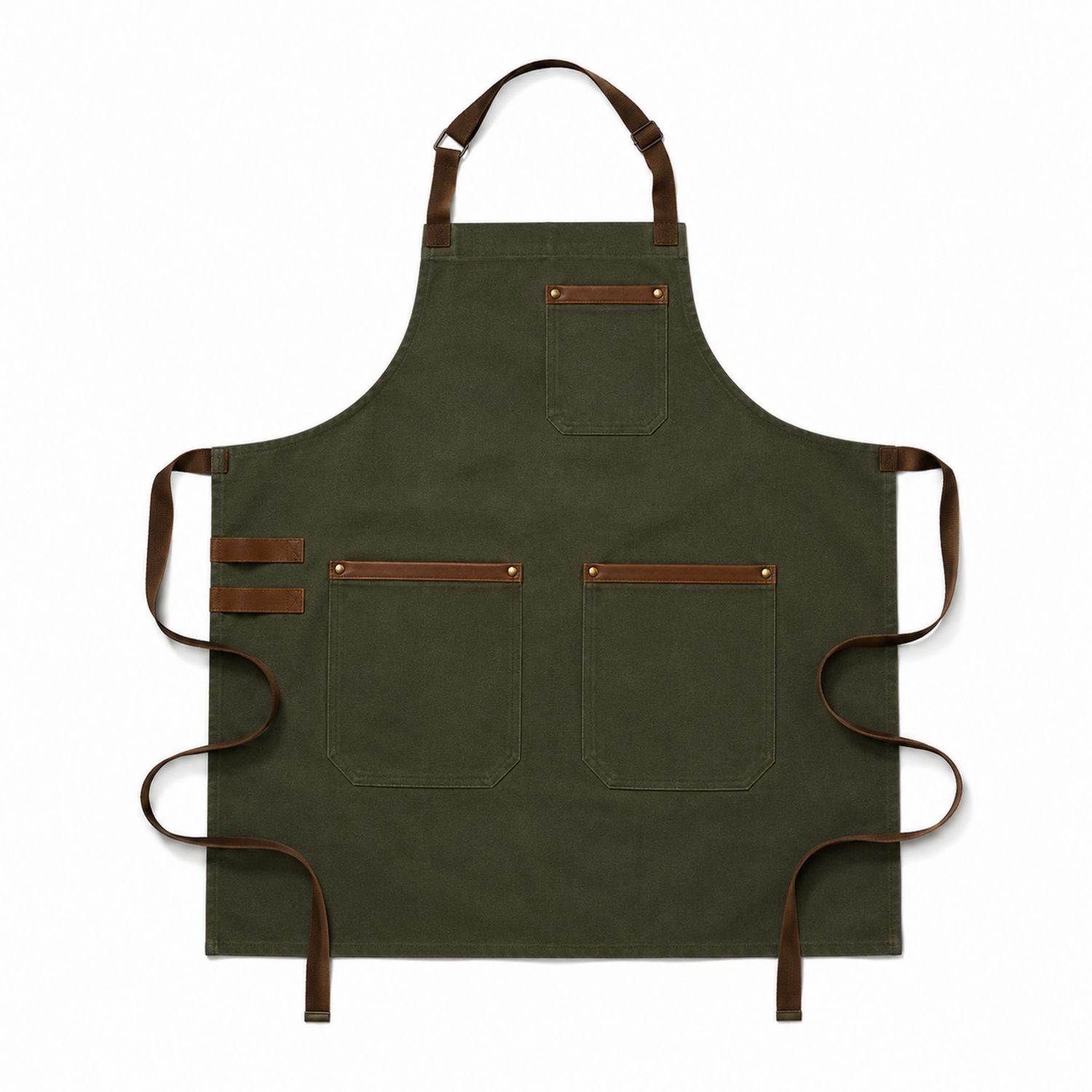 Tablier Vert avec Poches Multiples et Détails Marron