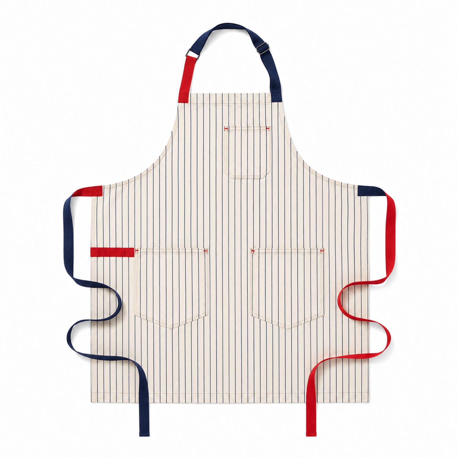 Tablier de Cuisine Rayé avec Poches et Sangles Réglables Bleu et Rouge