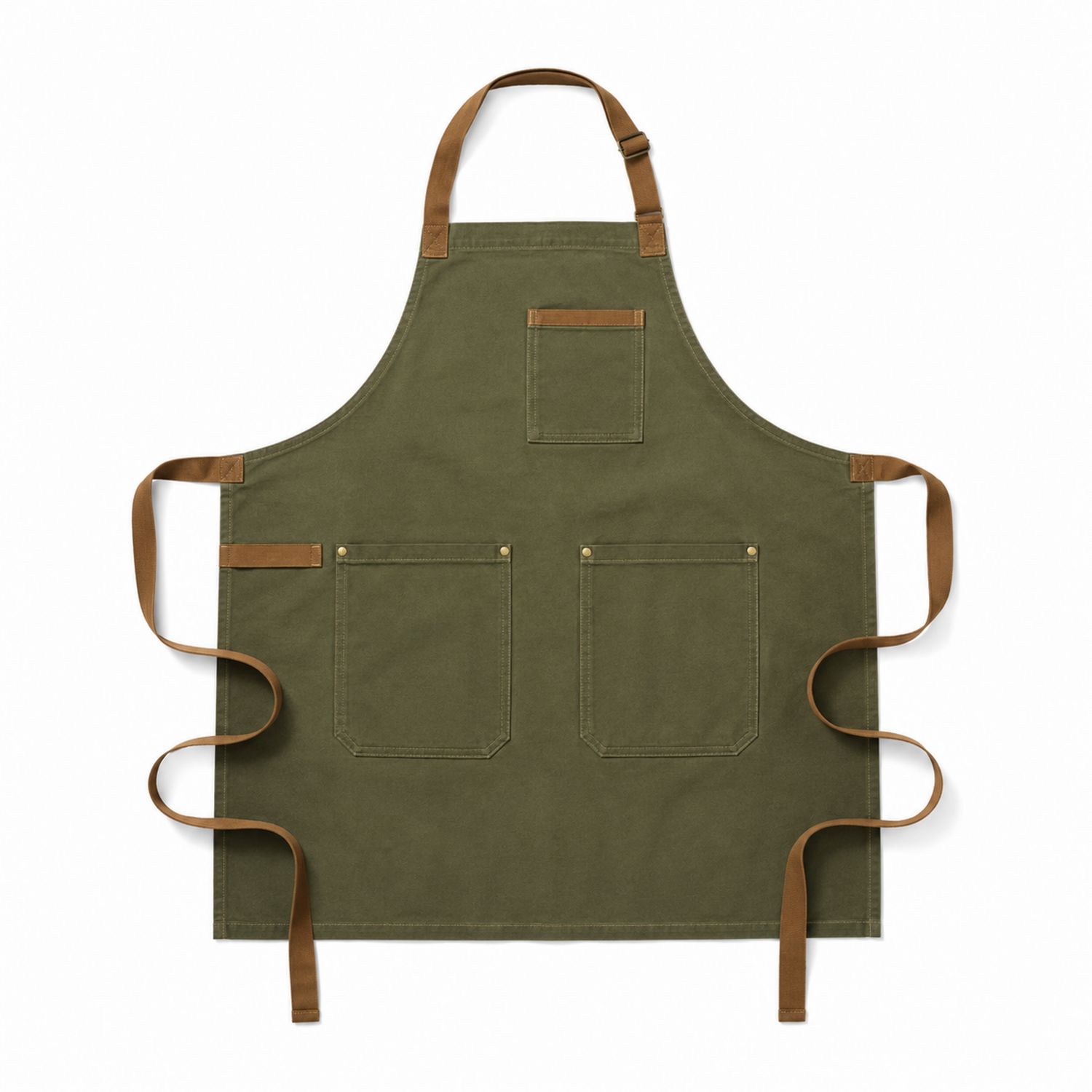 Tablier de cuisine kaki avec poches et sangles réglables