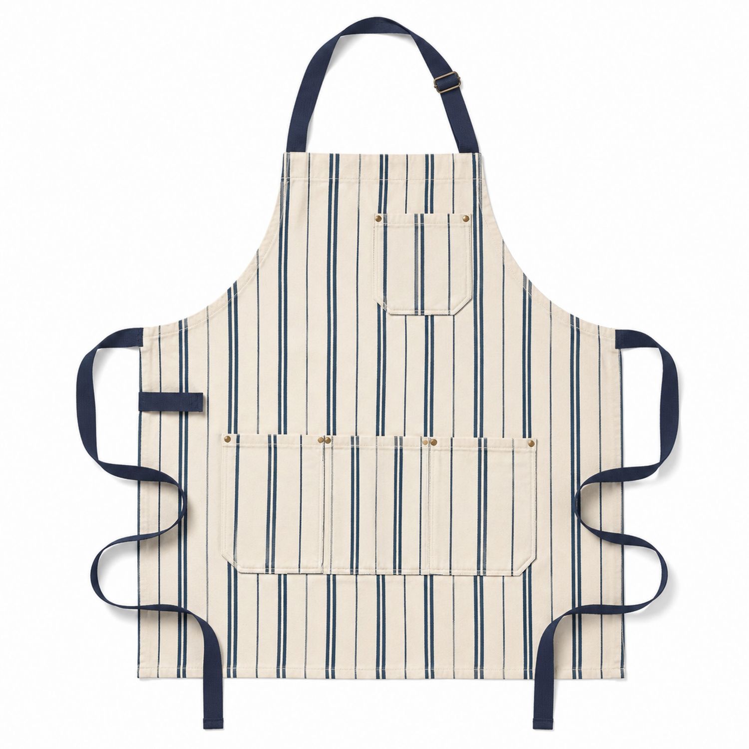 Tablier avec Rayures Beige et Bleu et Poches Multiples