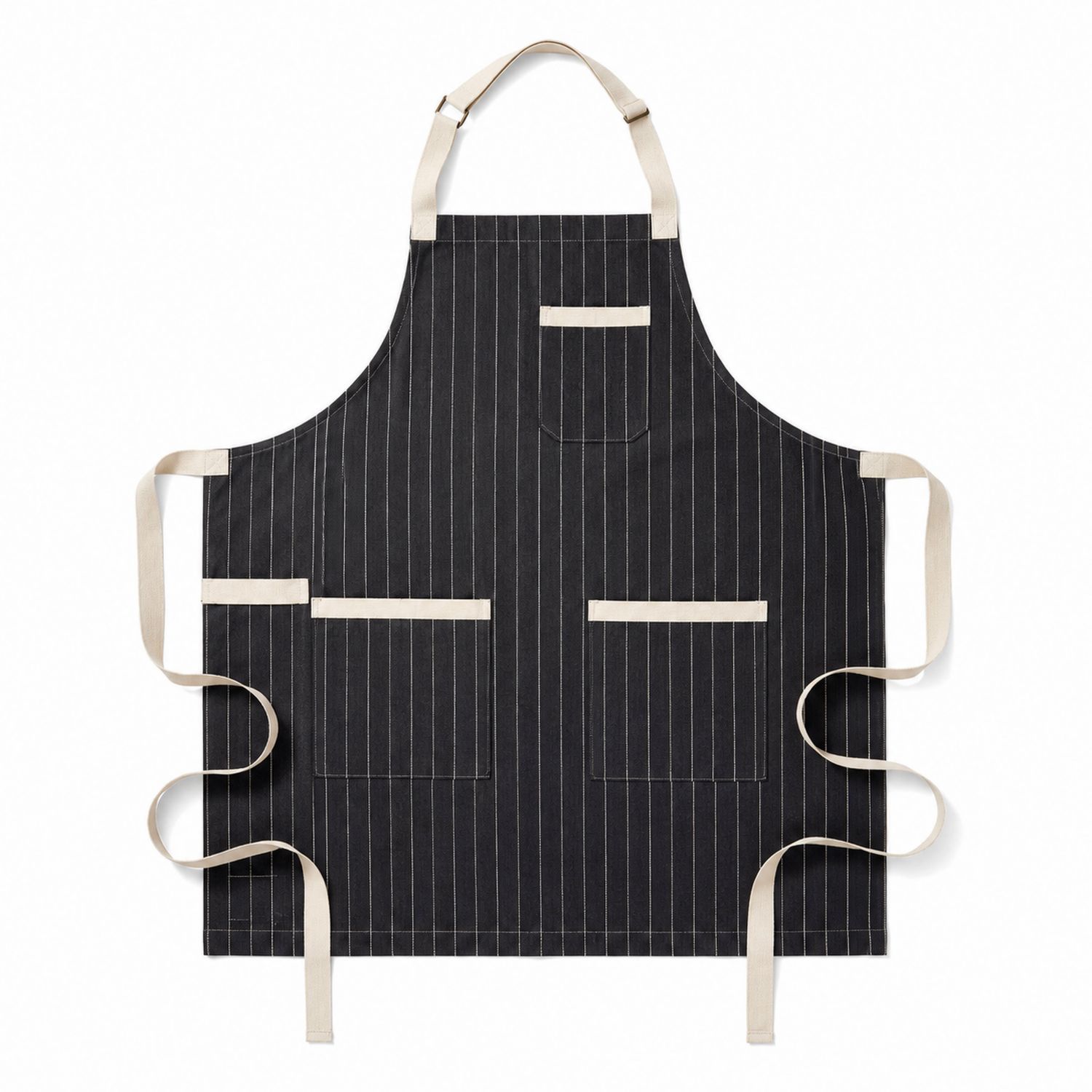 Tablier de Cuisine Noir à Rayures avec Poches Ajustable