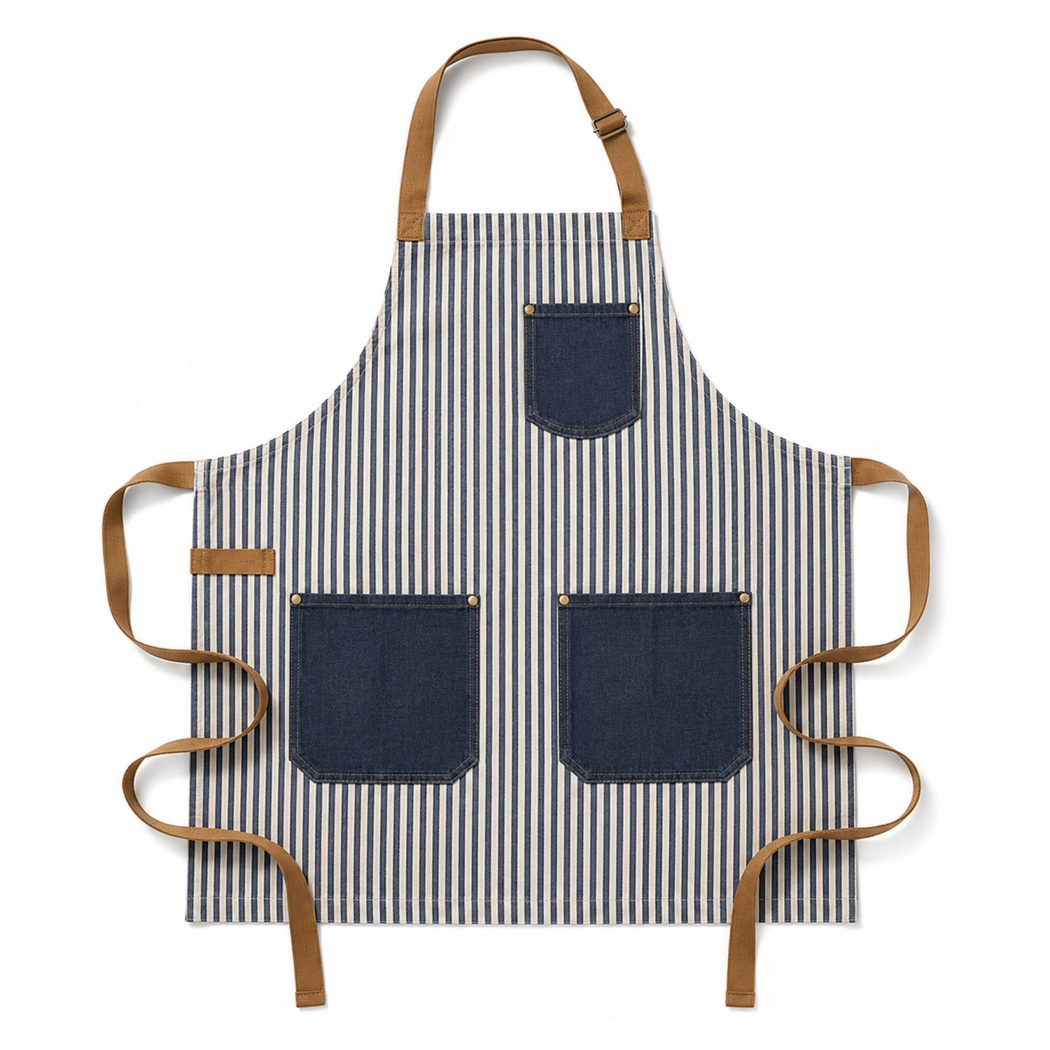 Tablier de Cuisine à Rayures Bleu et Blanc avec Poches