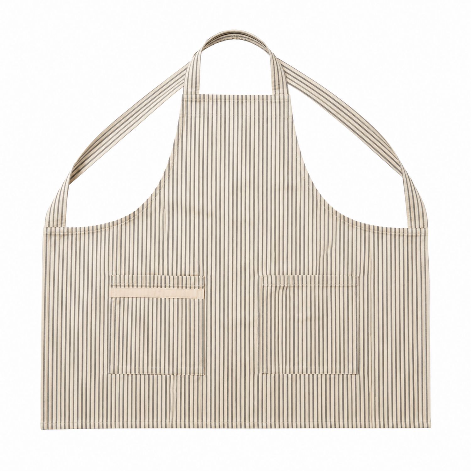 Tablier de Cuisine Rayé Beige avec Poches Ajustables