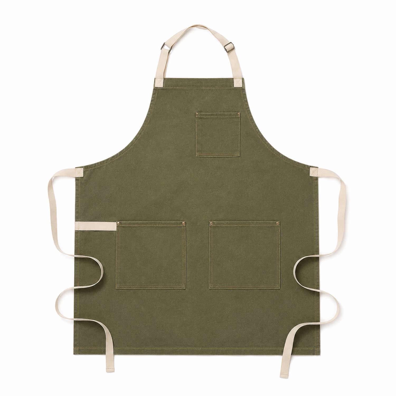 Tablier de Cuisine Vert Kaki avec Poches Multifonctions