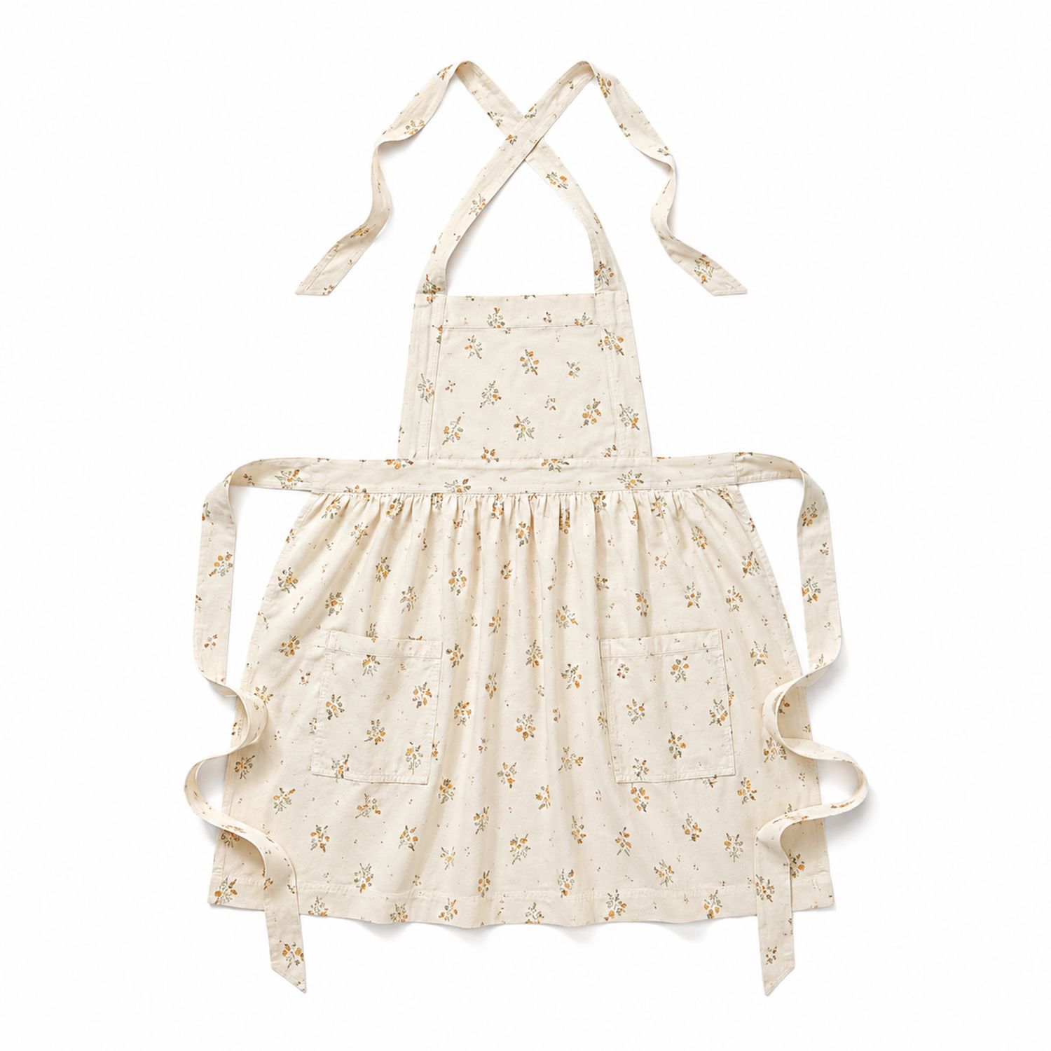 Tablier de cuisine avec motif floral beige et poches
