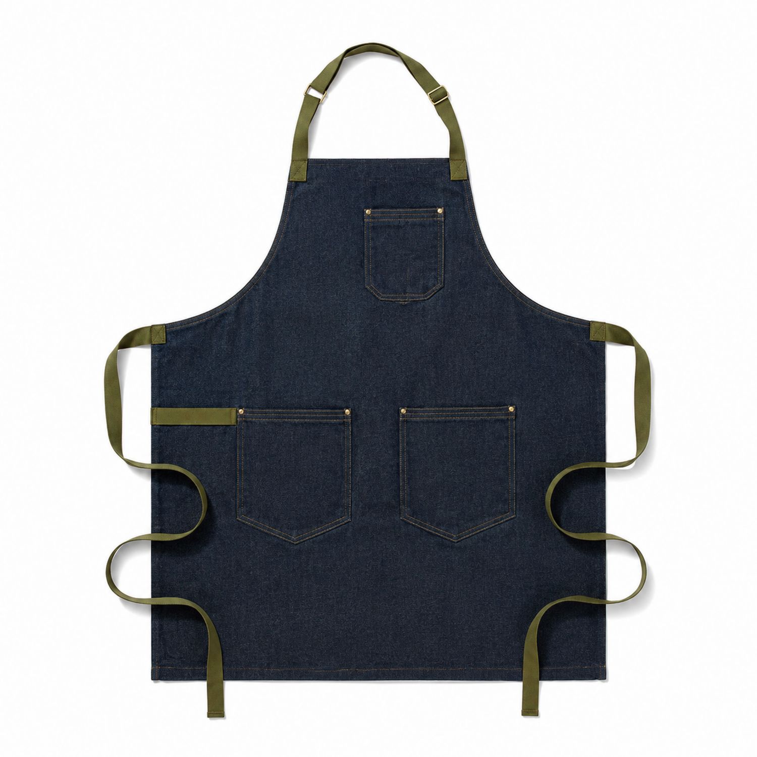 Tablier en Jean Bleu avec Bretelles Vertes et Poches