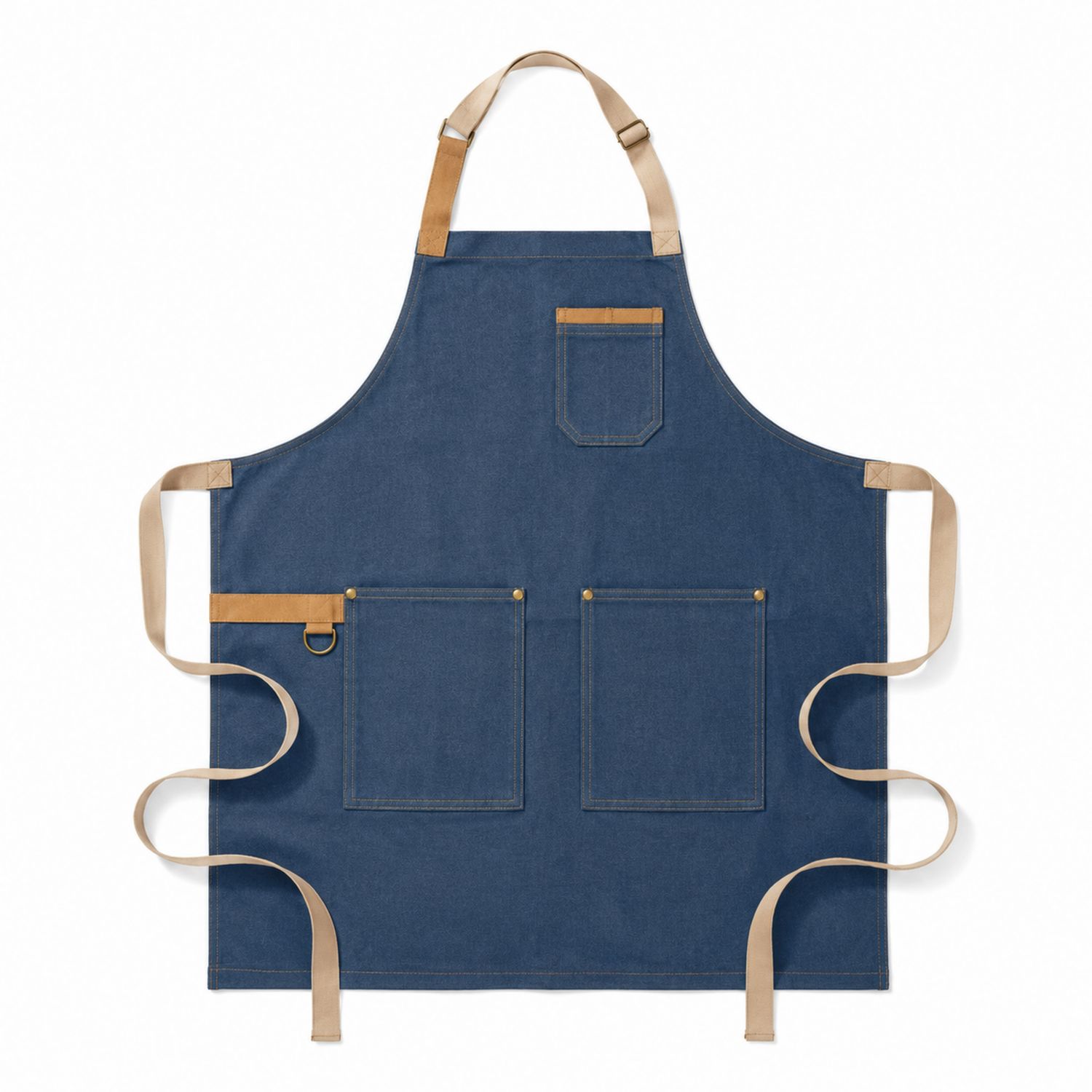 Tablier en denim bleu avec poches multiples réglable