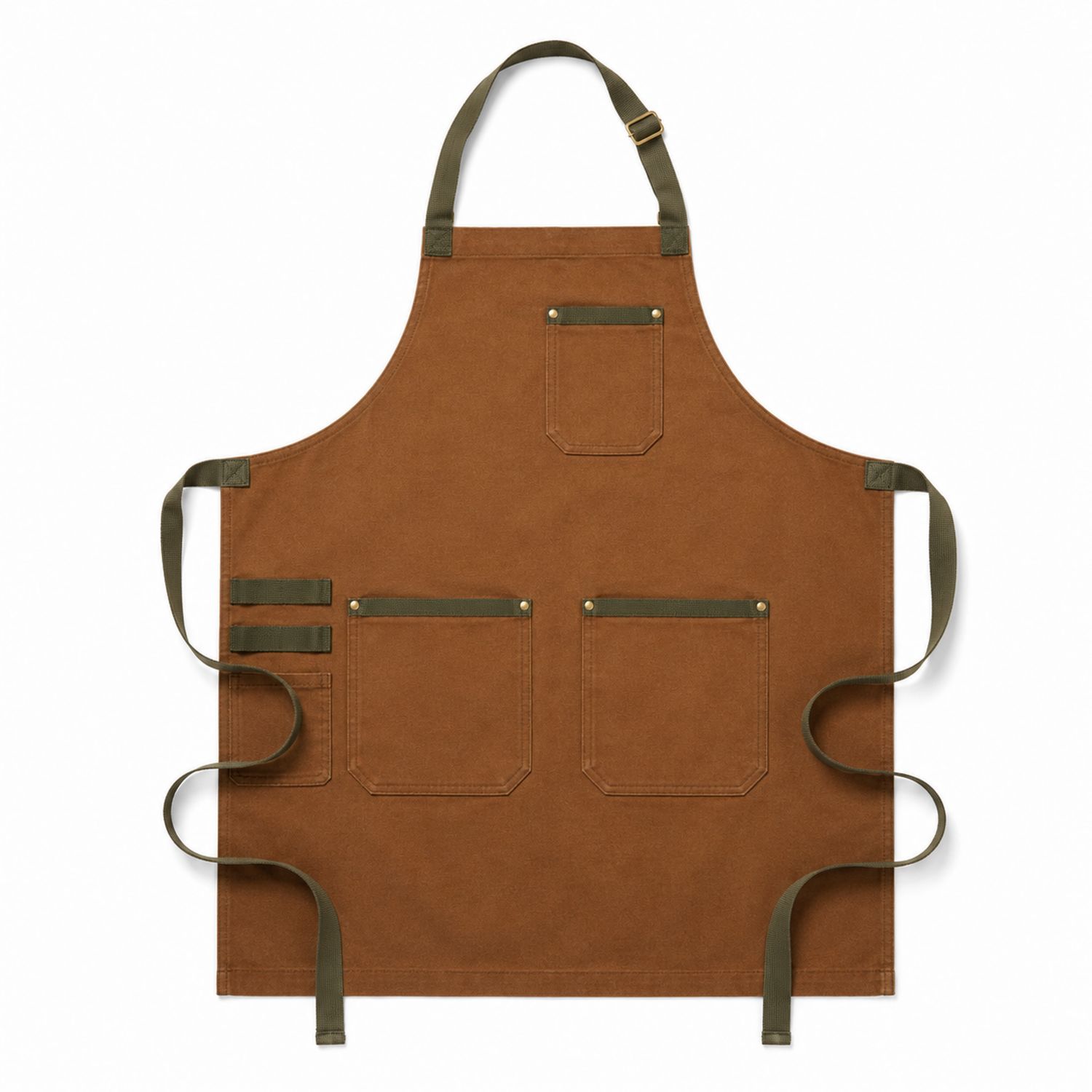 Tablier Marron avec Poches Multiples et Sangles Vertes