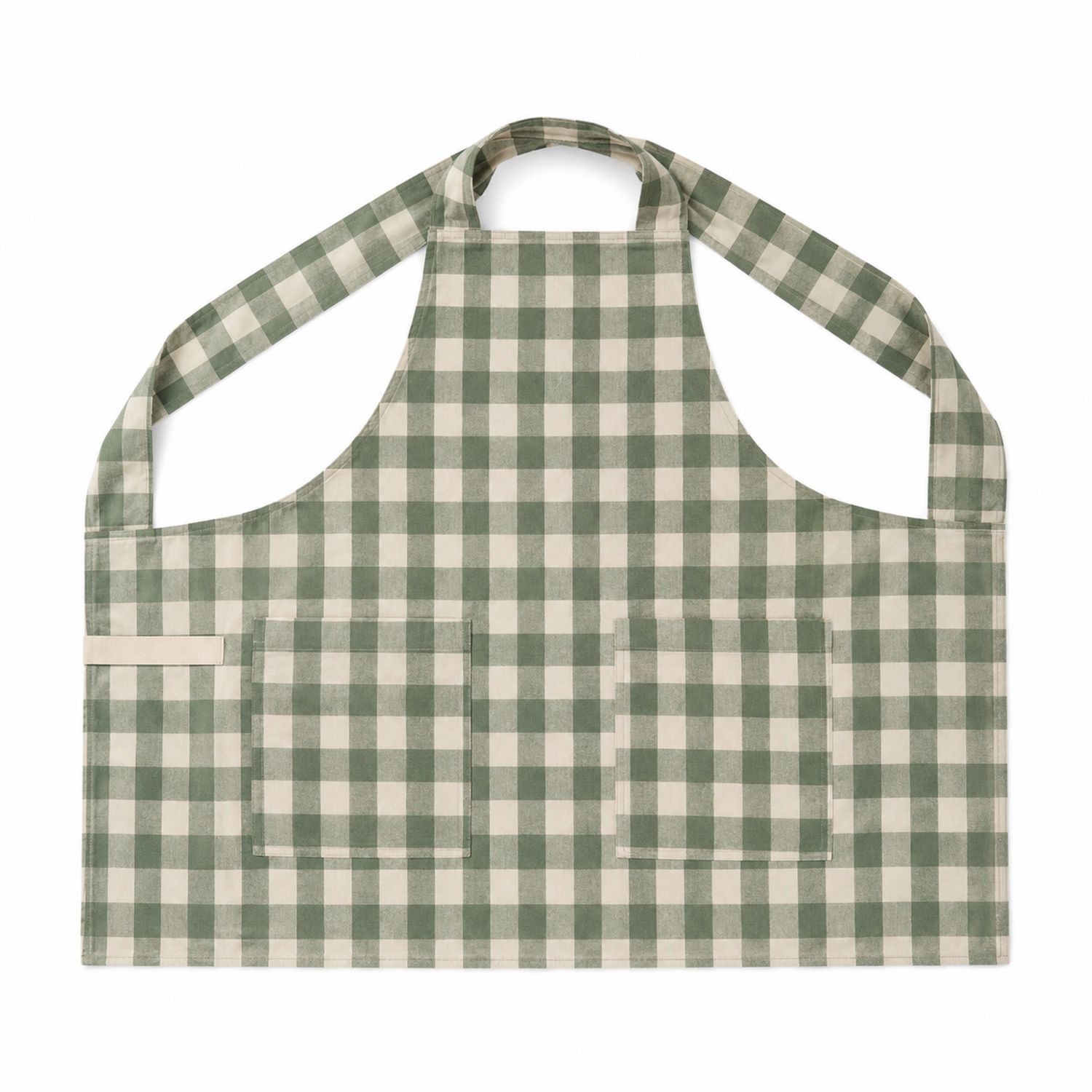 Tablier de Cuisine à Carreaux Vert et Beige avec Poches