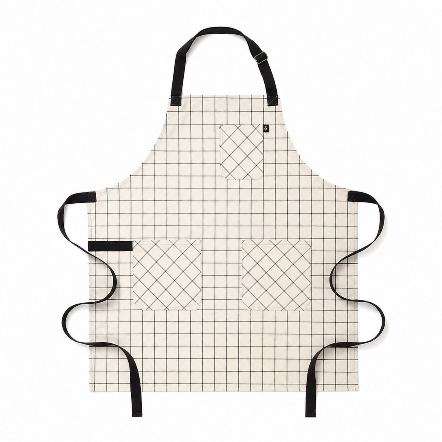 Tablier de Cuisine Réglable à Carreaux avec Poches - Blanc et Noir