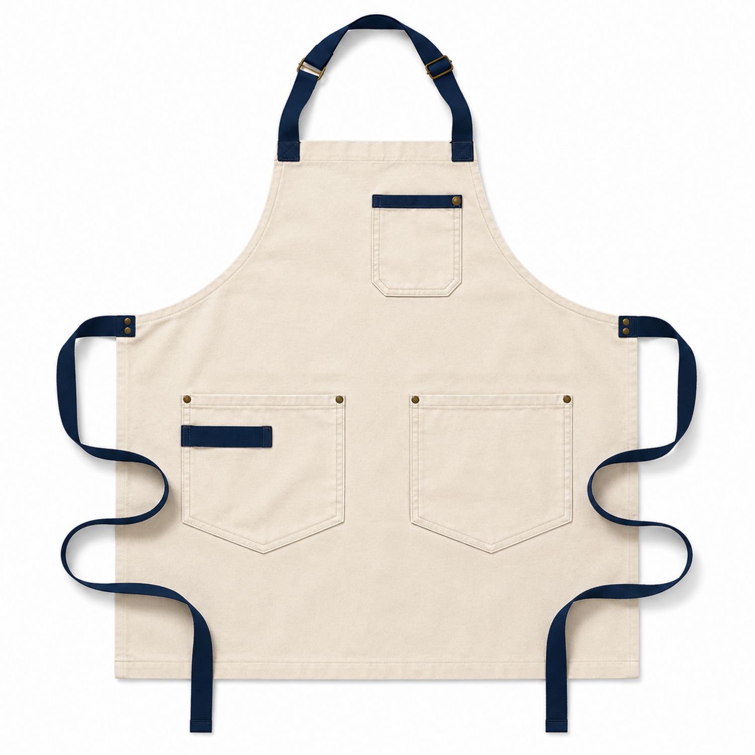Tablier de Cuisine Beige avec Sangles Bleues et Poches Multiples