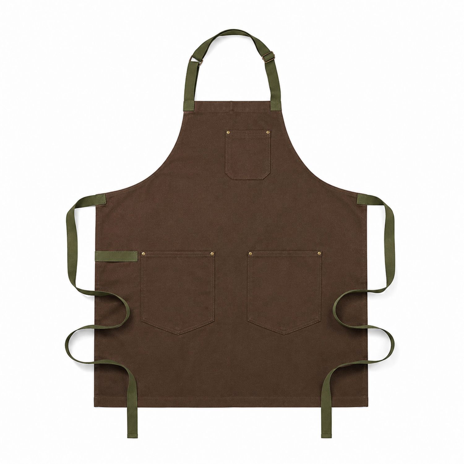 Tablier de Cuisine Marron avec Poches et Sangles Vertes