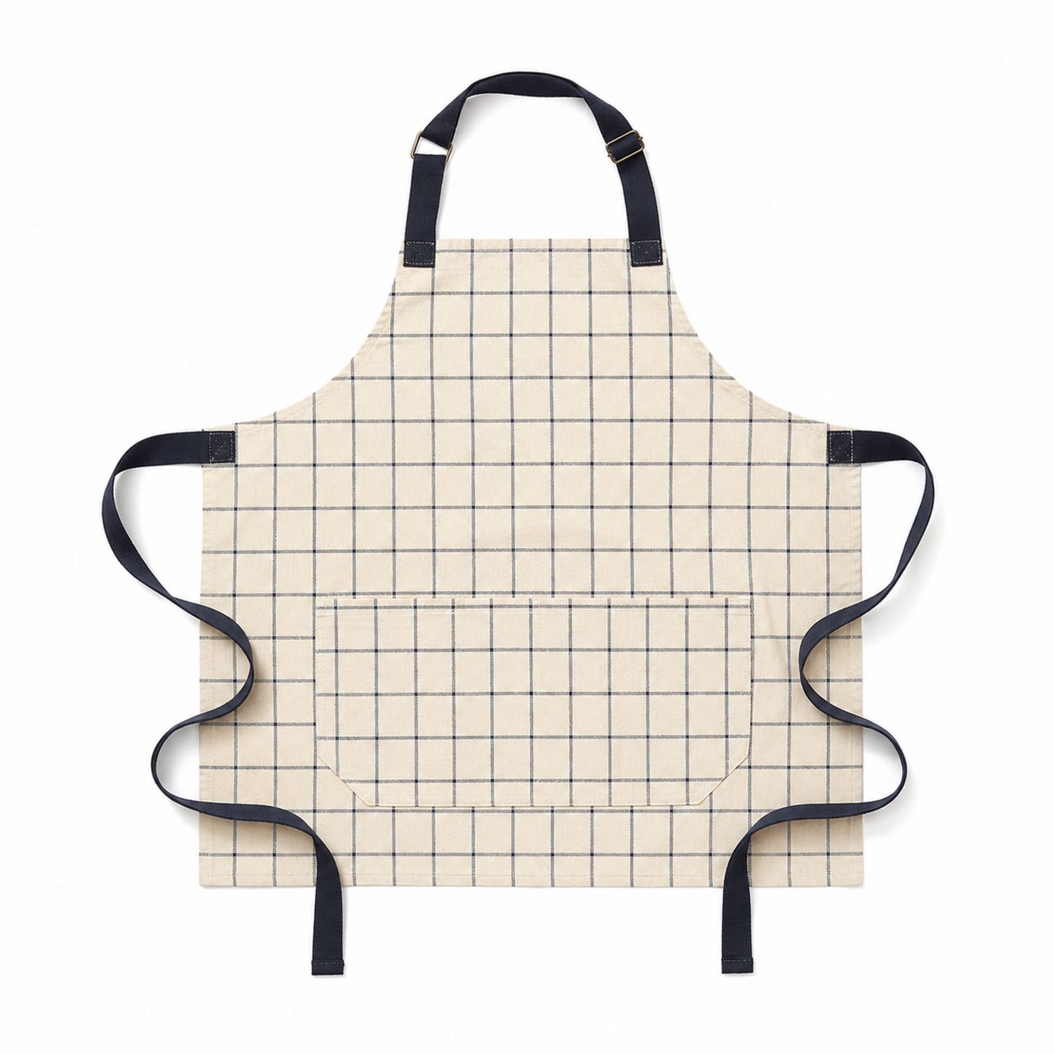 Tablier de Cuisine à Carreaux Beige et Bleu avec Poche Frontale