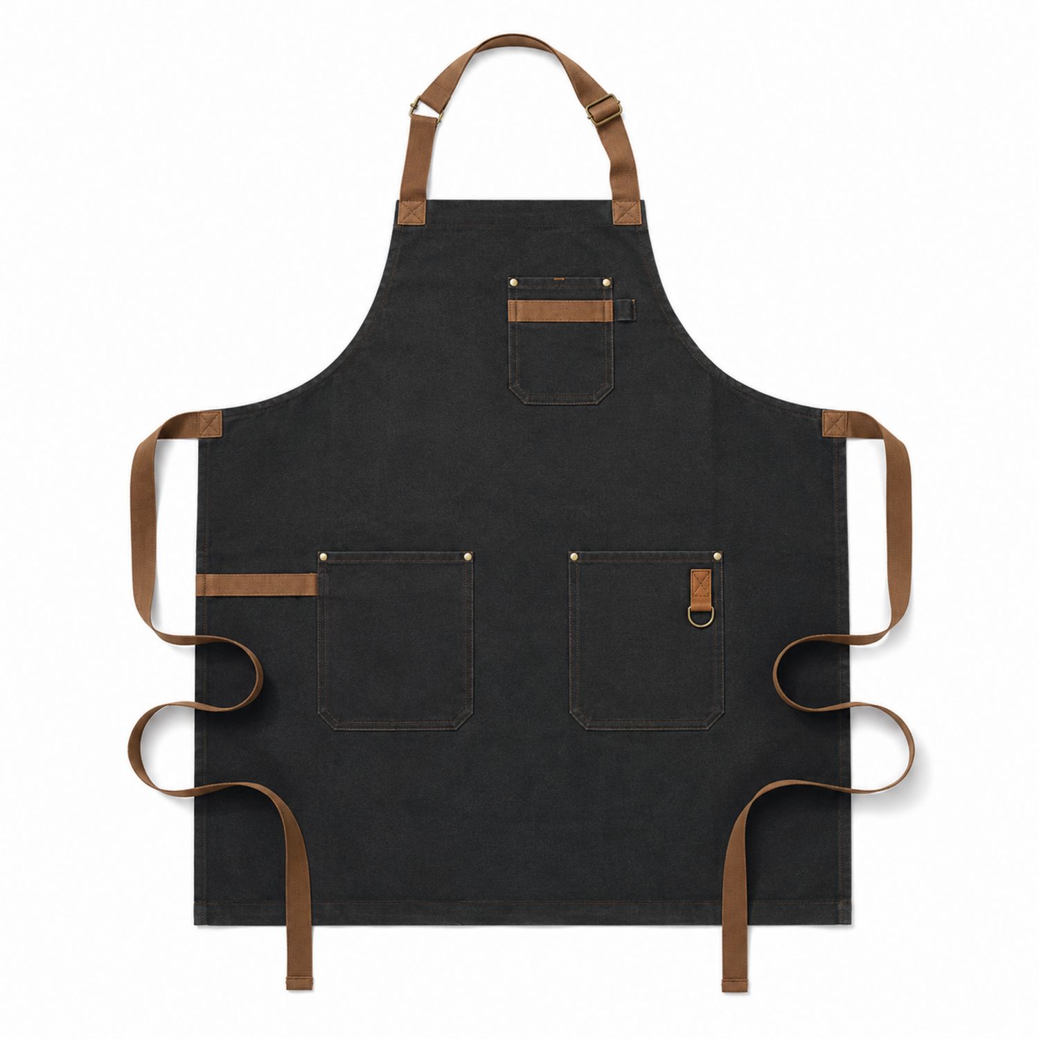 Tablier de cuisine noir et marron avec poches multiples