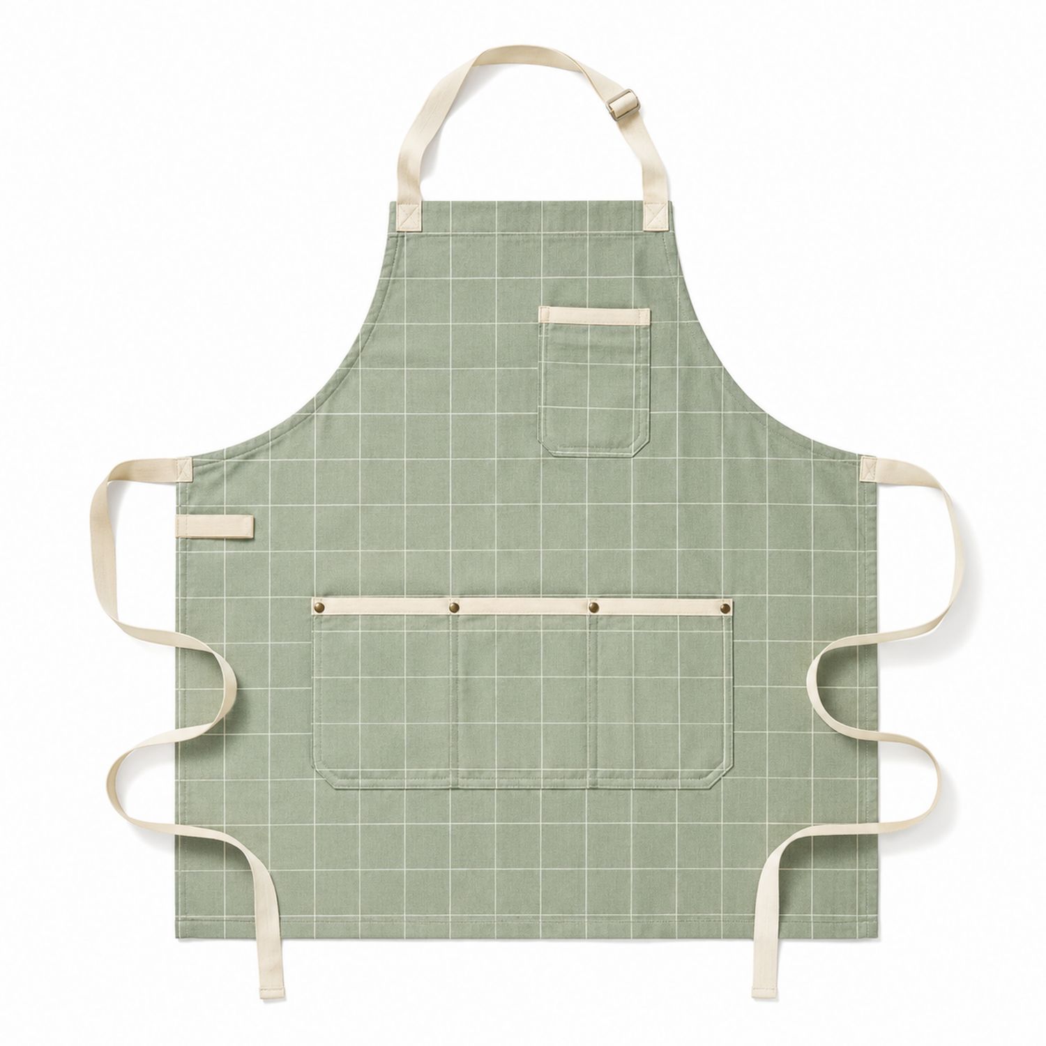 Tablier de cuisine à carreaux vert avec poches réglables