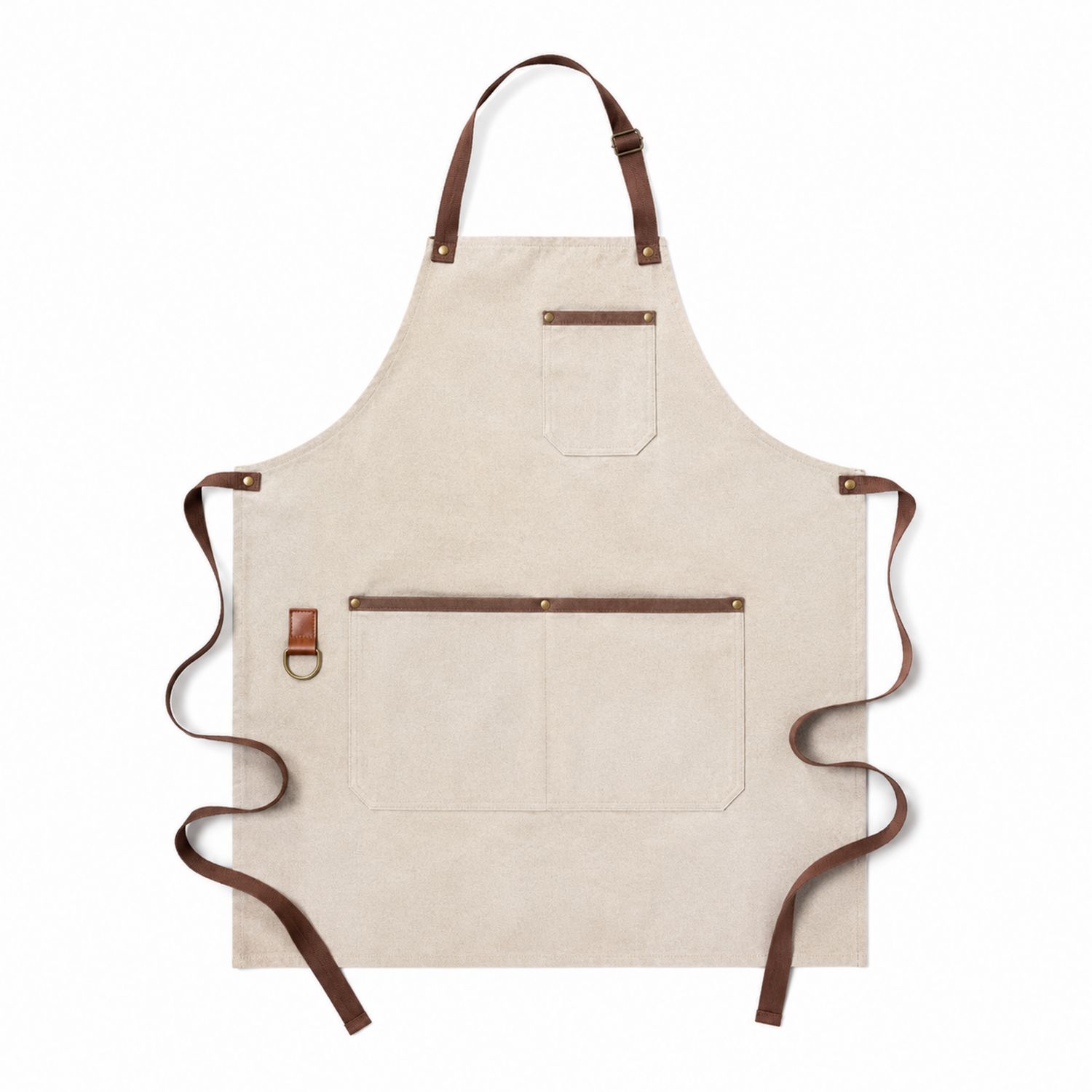Tablier de Cuisine Beige avec Sangles Marron et Poches de Rangement