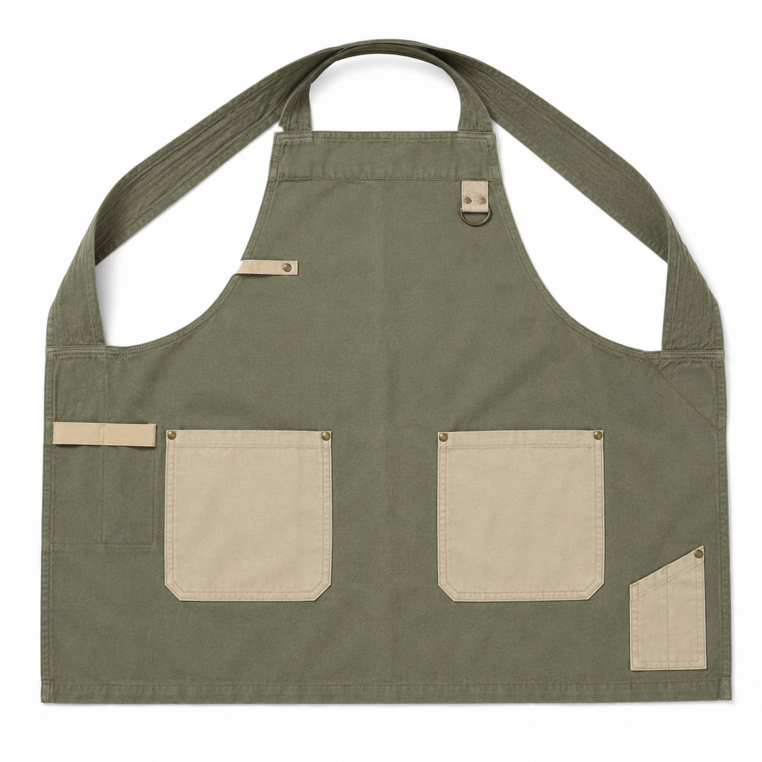 Tablier de Travail Bicolore Vert et Beige avec Poches